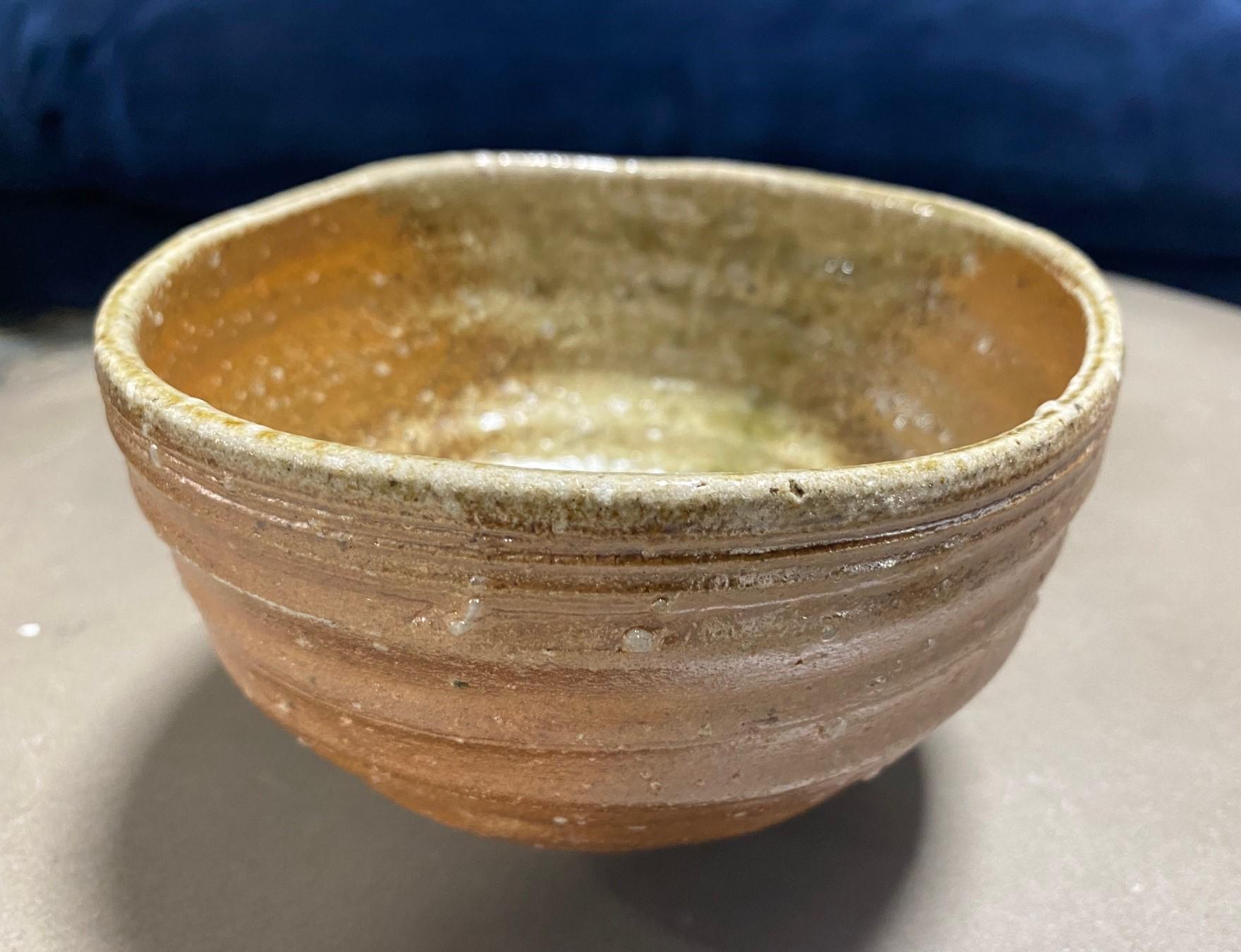 Stoneware Rakusai Takahashi III Signed Japanese Shigaraki Pottery Chawan Tea Bowl with Box For Sale