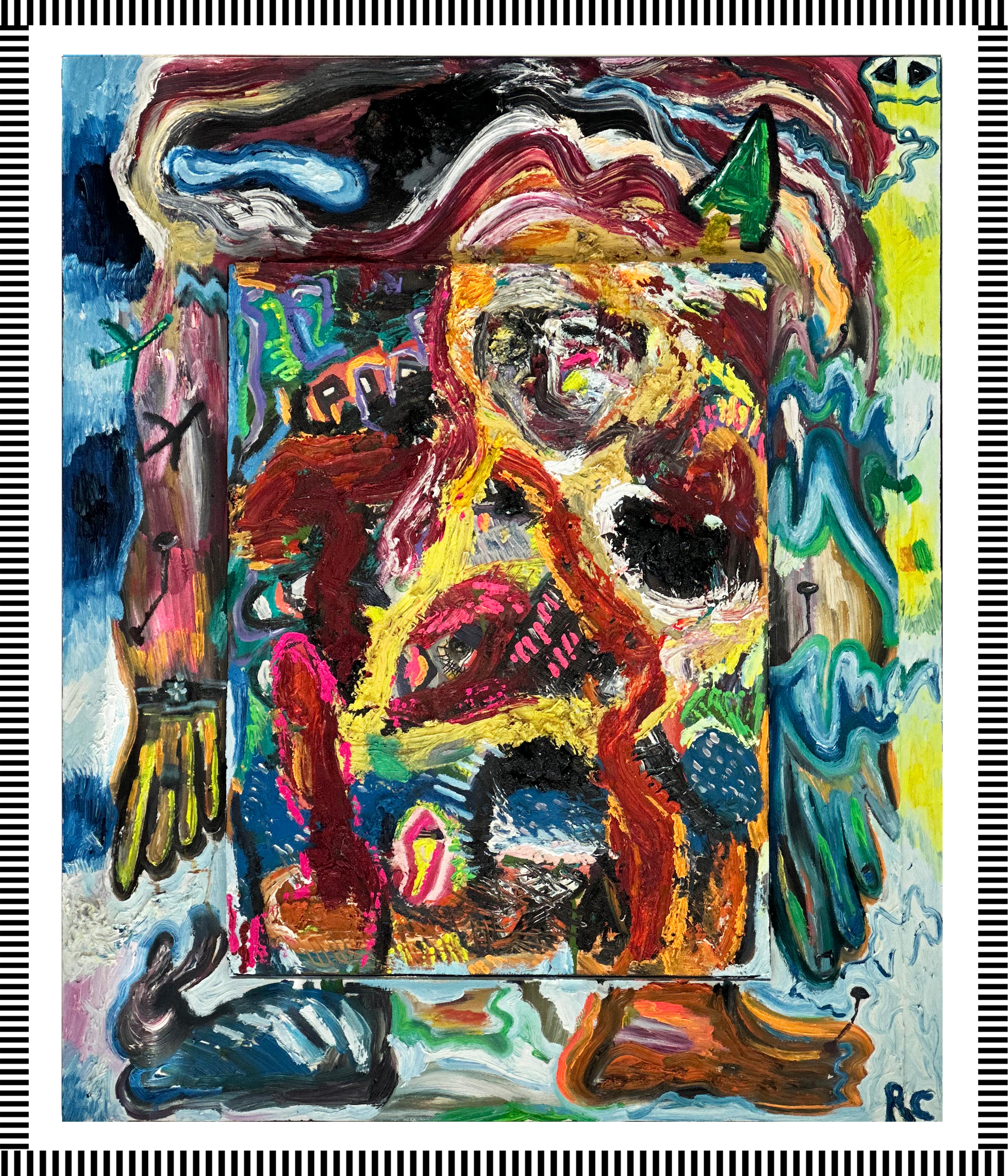 Abstract Painting Raúl Cerrillo - Transhumanismo (peinture à l'huile abstraite Wood Contemporary Mexican)