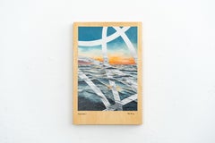 21st-Century Geometric Abstract Seascape, Oil on Plywood, Signed Original