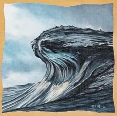 Dramatic Breaking Ocean Wave, Small Realist Seascape Oil Painting on Wood