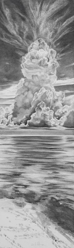 Una nuvola temporalesca che incombe sul mare, disegno monocromatico a grafite di un paesaggio marino