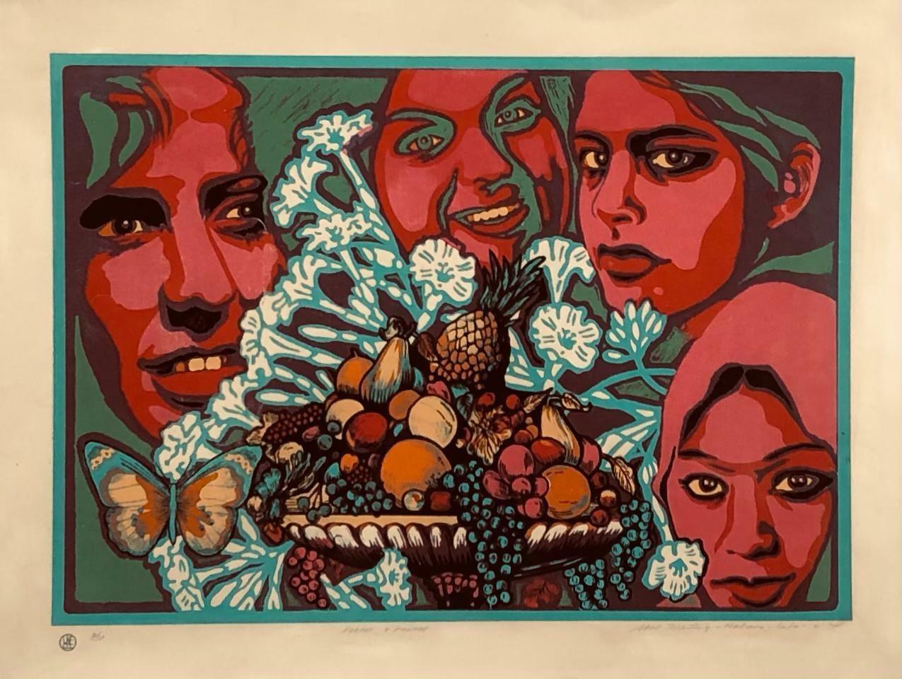 Raul Martinez (Kuba, 1927-1995)
Flores y Frutas", 1978
Siebdruck auf Papier
20,2 x 26,3 Zoll (51,3 x 66,8 cm)
Auflage von 30 Stück
ID: MRT-302
Ungerahmt