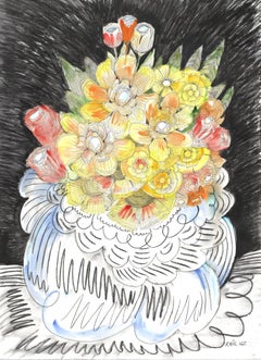 Fénix: Mixed Media Flowers Painting, Naturalistic Style, Framed, 2010+