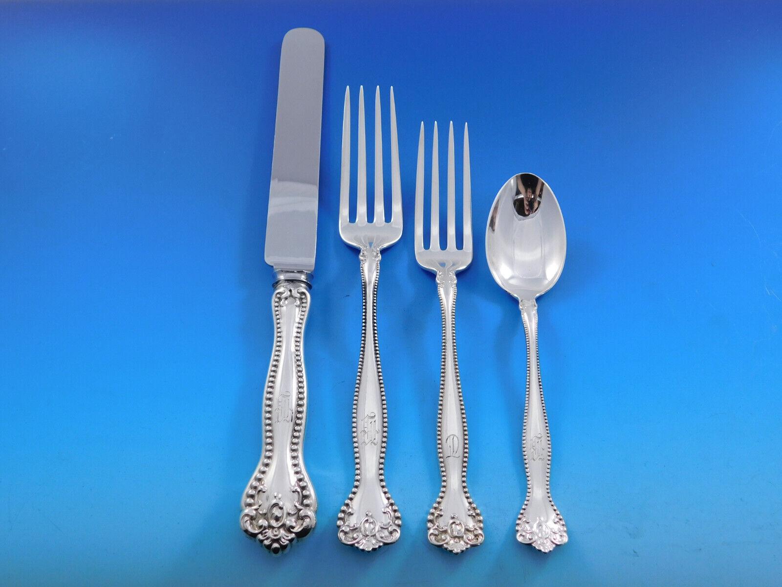 Raleigh by Alvin Sterling Silver Flatware Set 12 Service 76 pcs Beaded Dinner In Excellent Condition For Sale In Big Bend, WI
