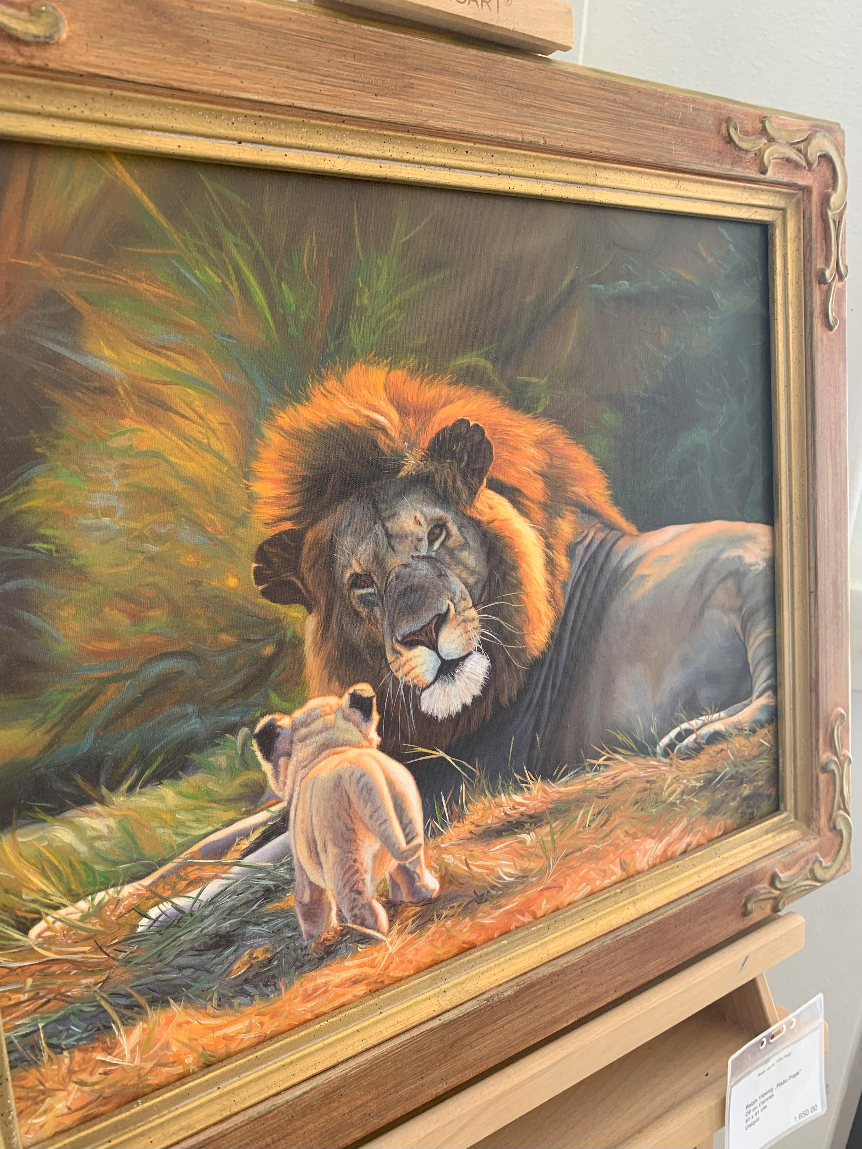 Hallo Papa - peinture d'animaux photoréaliste en vente 4