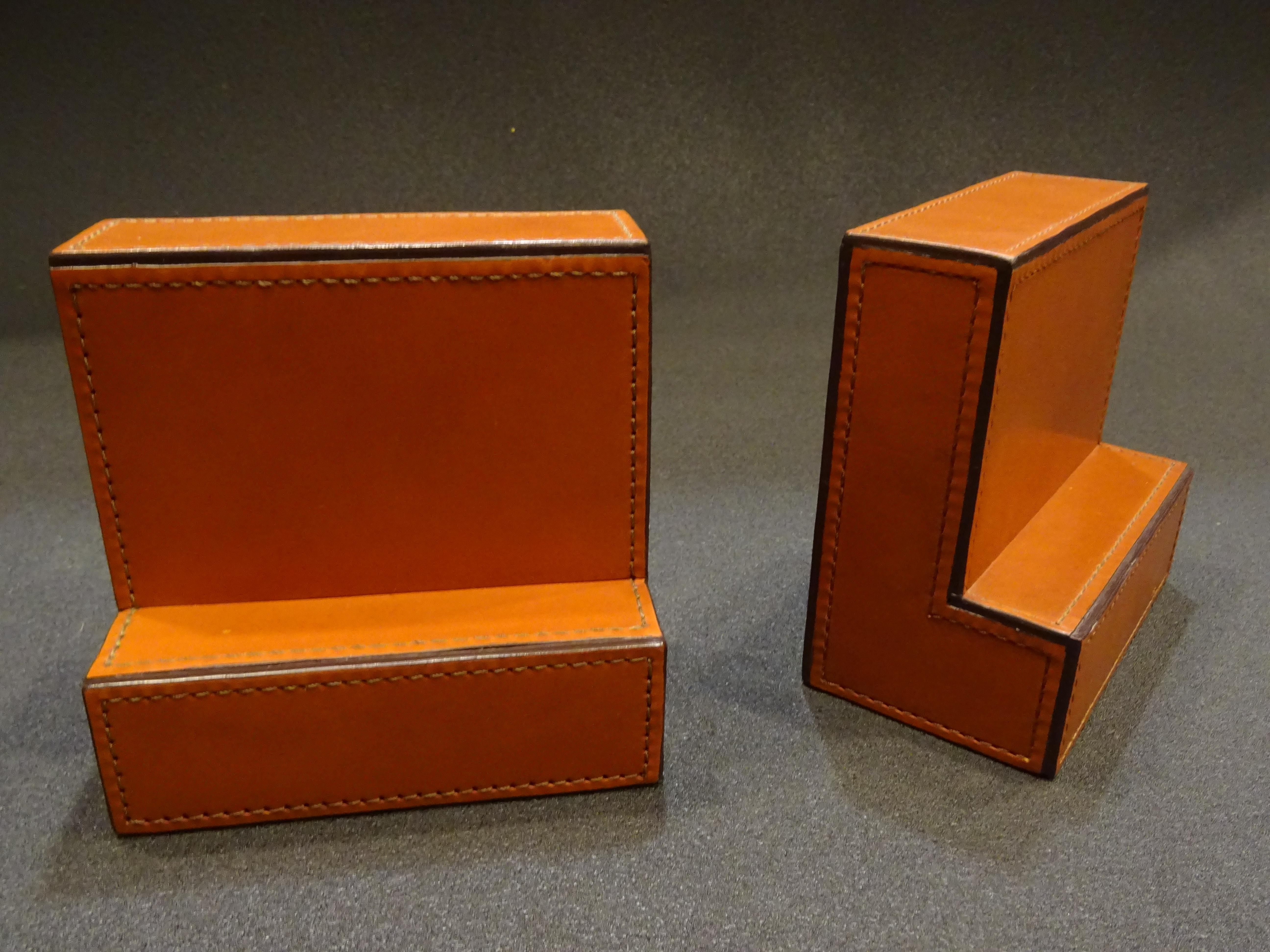 Hand-Crafted Ralp Lauren Desk Set of Tobacco Color Leather Separate Books
