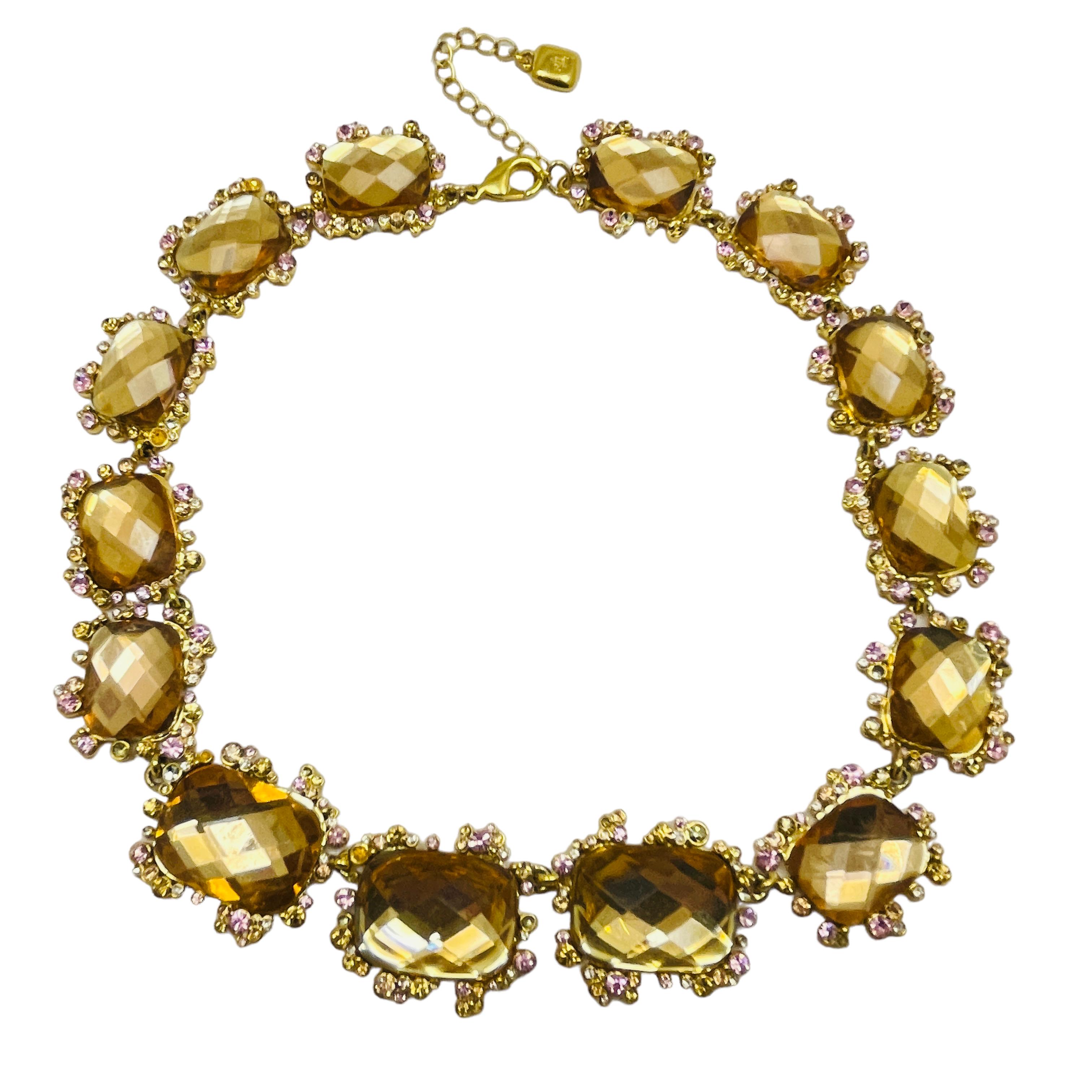 RALP LAUREN signed vintage gold tone glass massive designer necklace In Good Condition For Sale In Palos Hills, IL