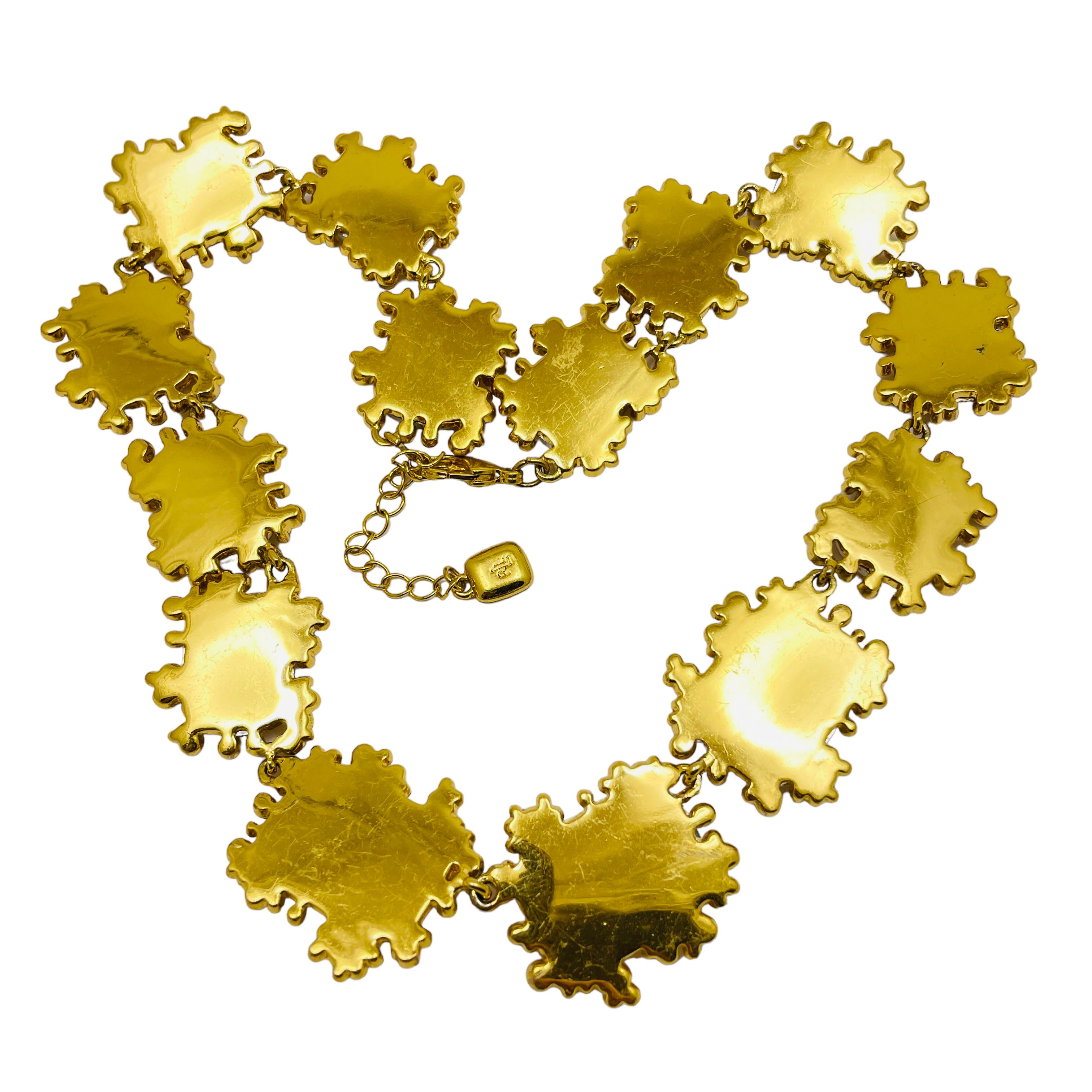 RALP LAUREN signed vintage gold tone glass massive designer necklace For Sale 1