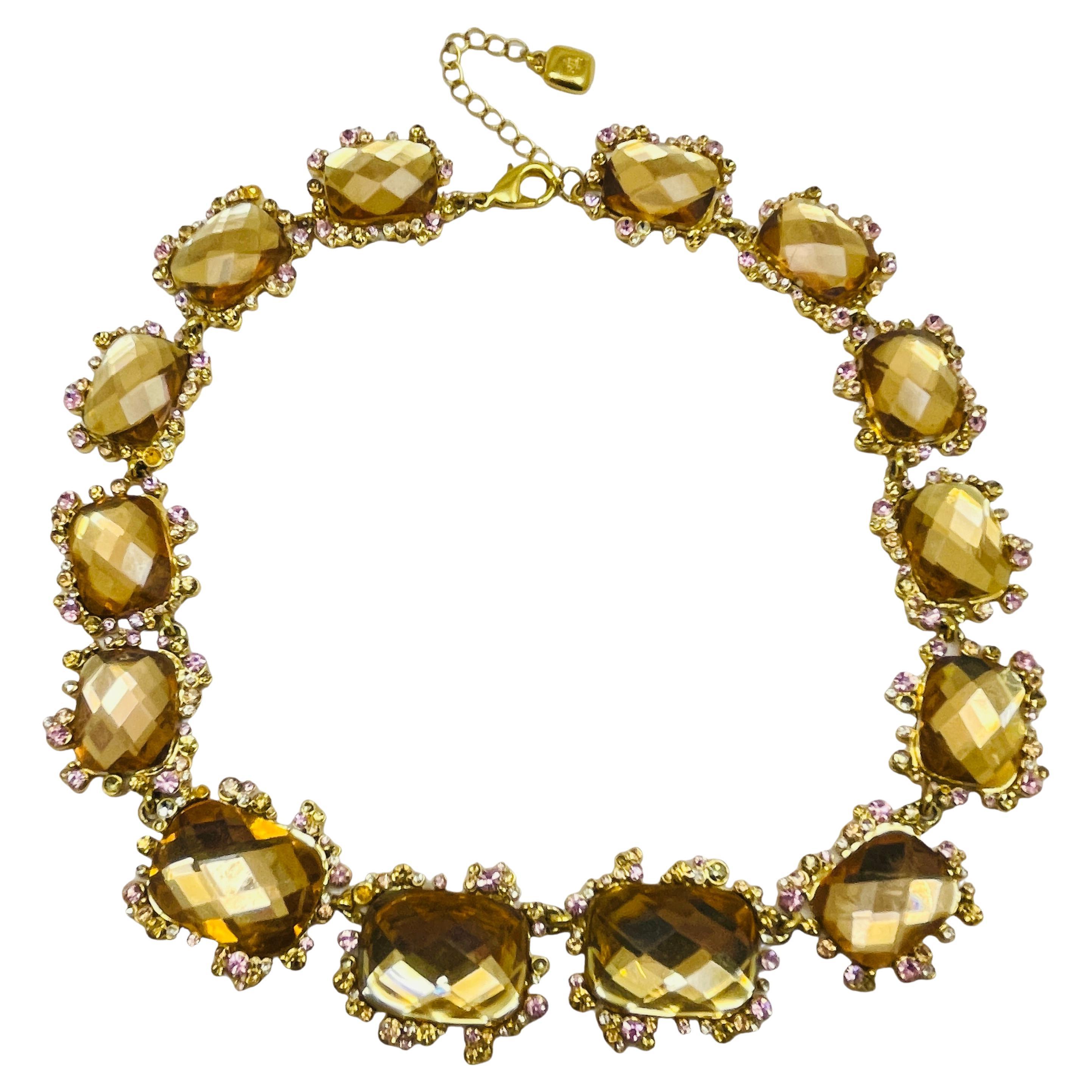 RALP LAUREN signed vintage gold tone glass massive designer necklace For Sale