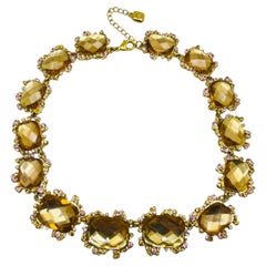 RALP LAUREN signed vintage gold tone glass massive designer necklace