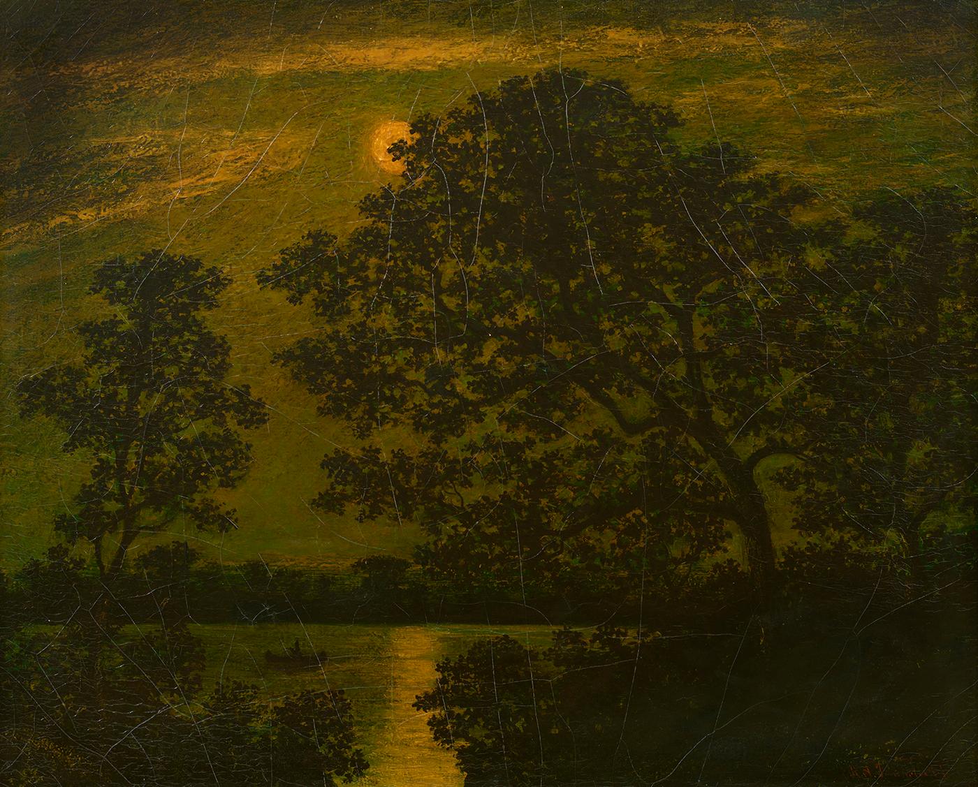 Ralph Albert Blakelock Landscape Painting - A Lake, Moonlight