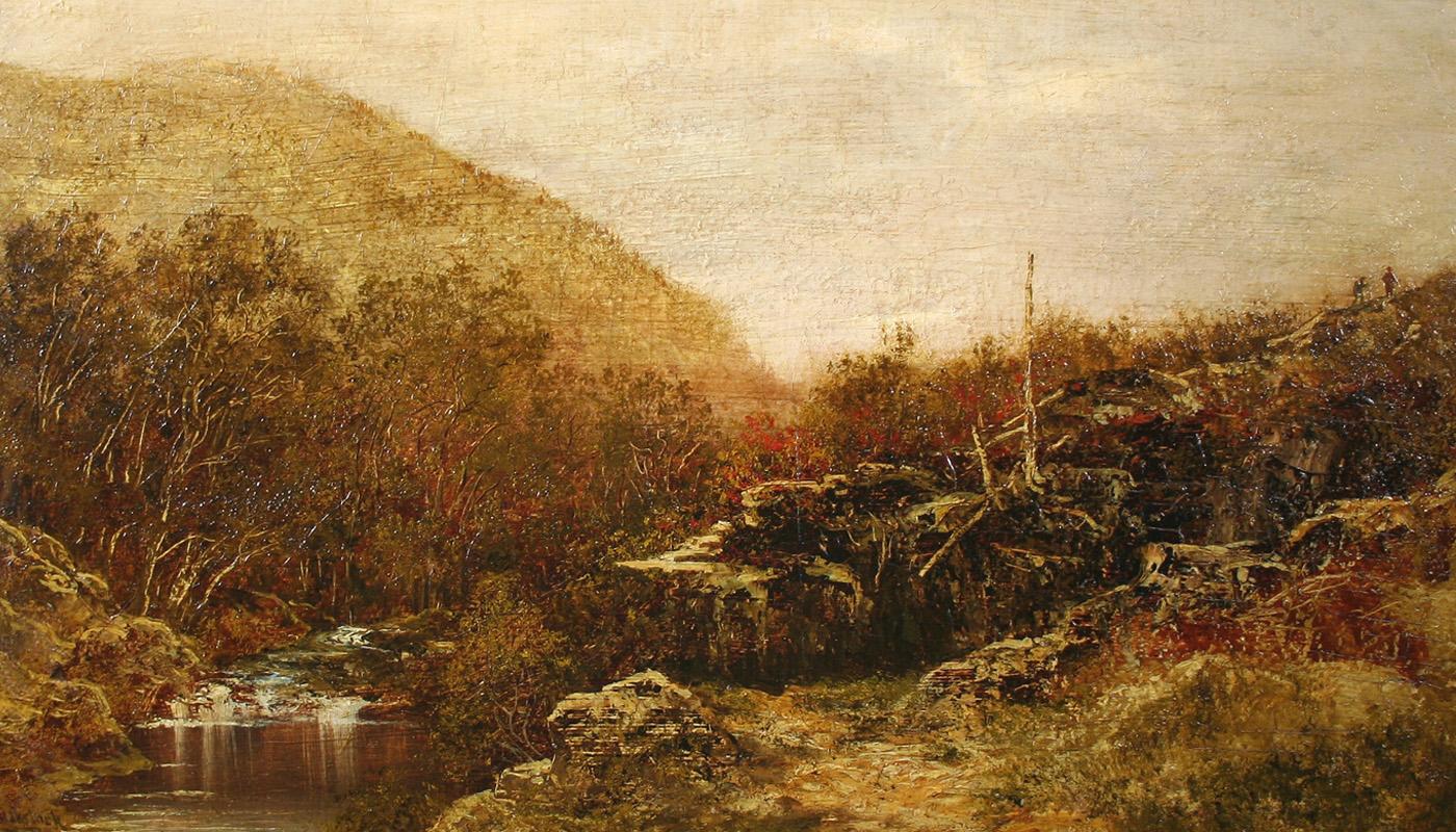 Landscape Painting de Ralph Albert Blakelock - Paisaje otoñal, Catskills, con excursionistas