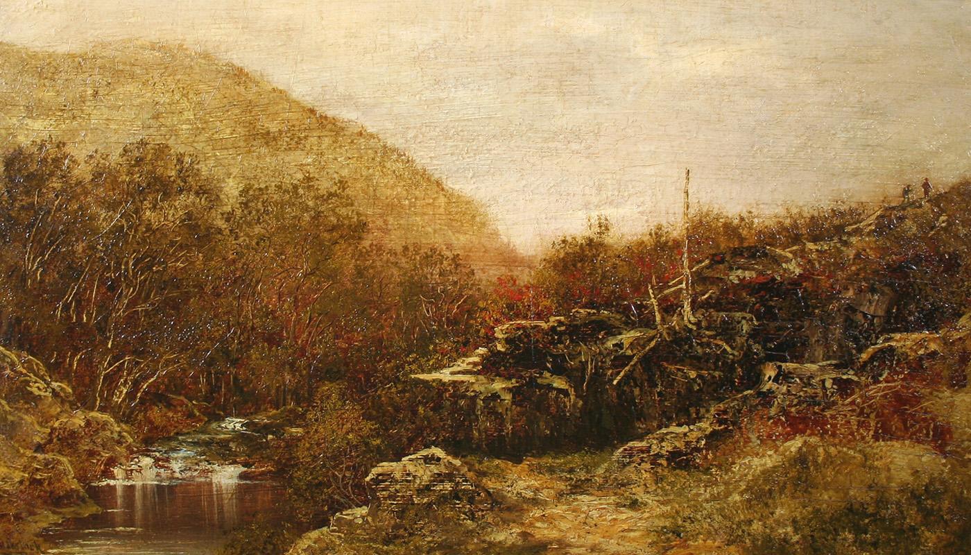 Ralph Albert Blakelock Landscape Painting - Fall Landscape, Catskills, with Hikers