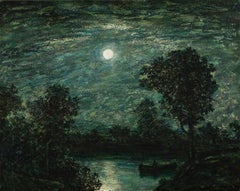 "Nachtszene" Ralph Albert Blakelock, Tonalist Mondscheinlandschaft Ende 1800
