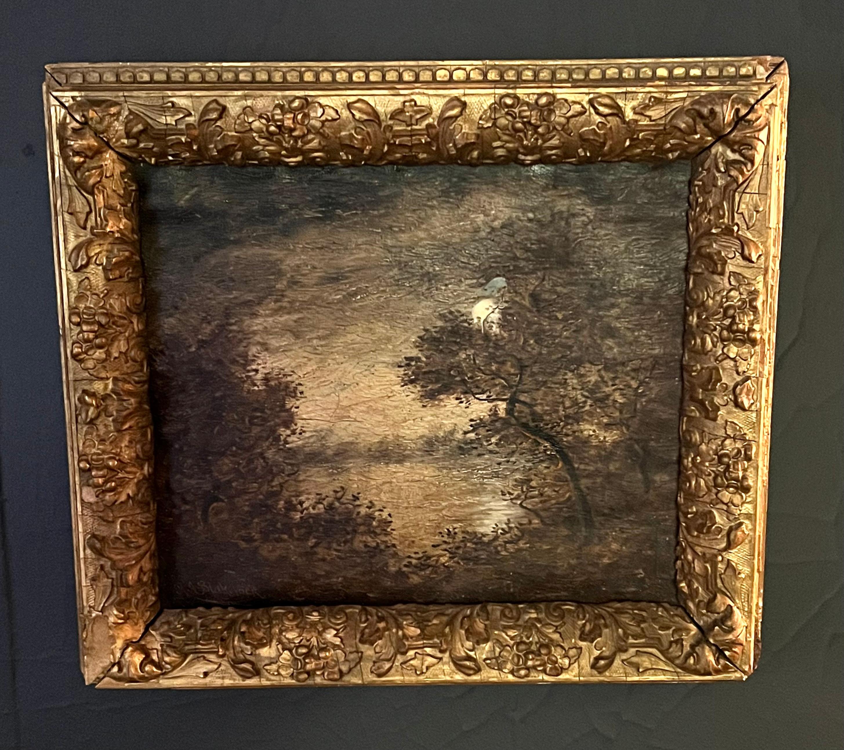 Ralph Albert Blakelock Evening Landscape with Moon In Good Condition For Sale In Los Angeles, CA