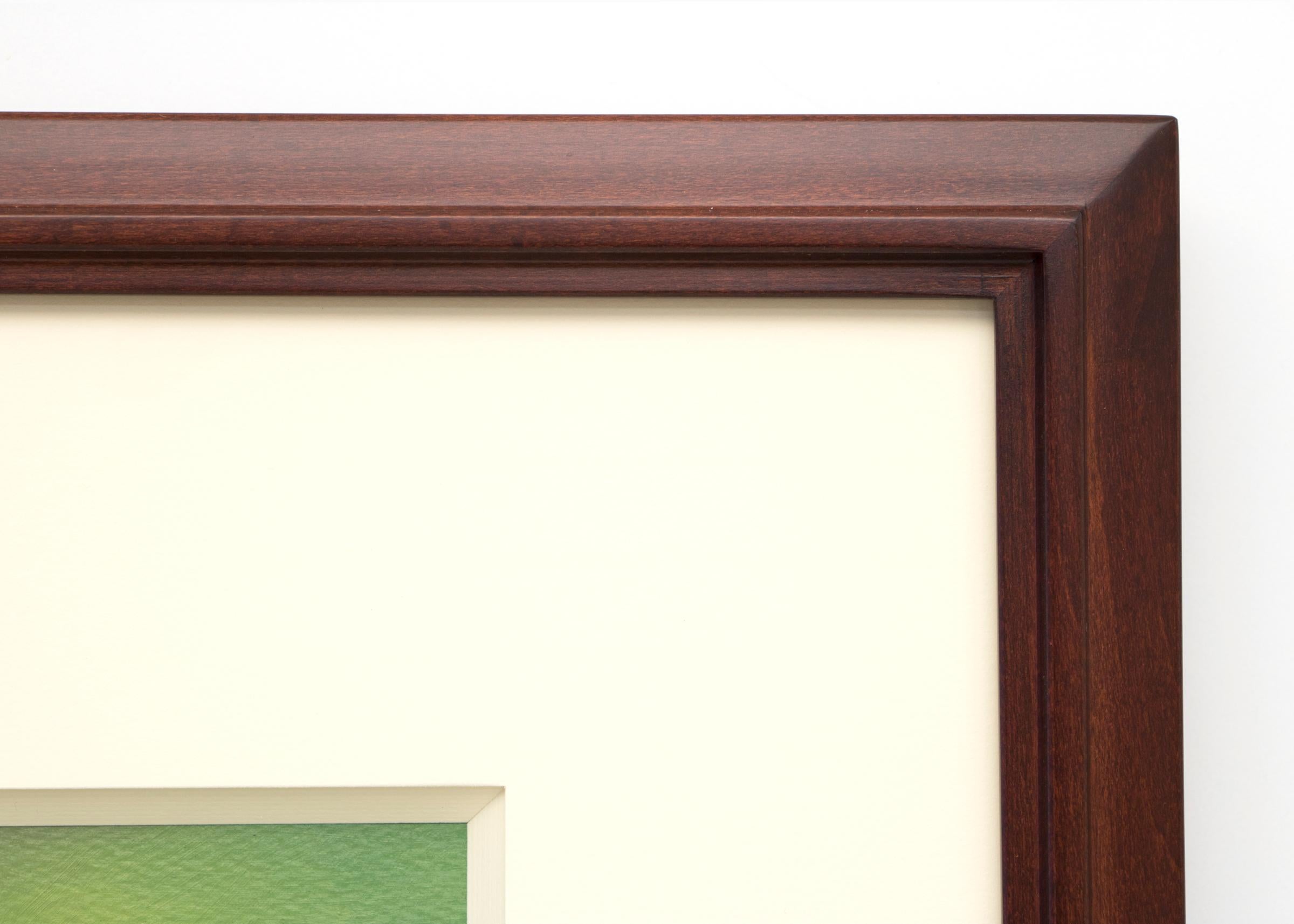 Pittura a olio geometrica astratta degli anni '40: Forma di base blu e verde con cornice #2 in vendita 1