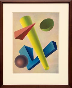 Basic Form Problem #5, 1940s Modern Geometric Painting with Shapes, Green Blue