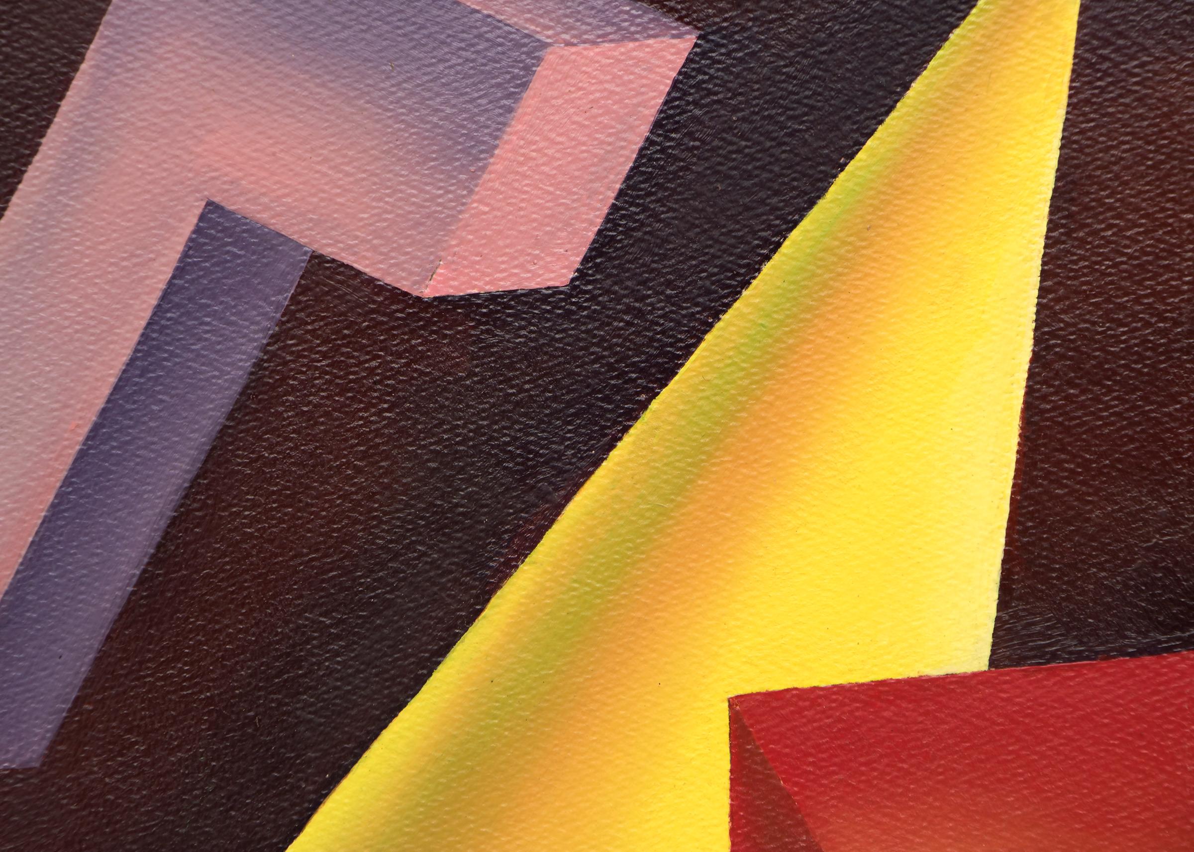 Pittura a olio geometrica modernista degli anni '40 'Problema della forma di base' Rosso, giallo, blu - Figurative Painting Beige di Ralph Anderson