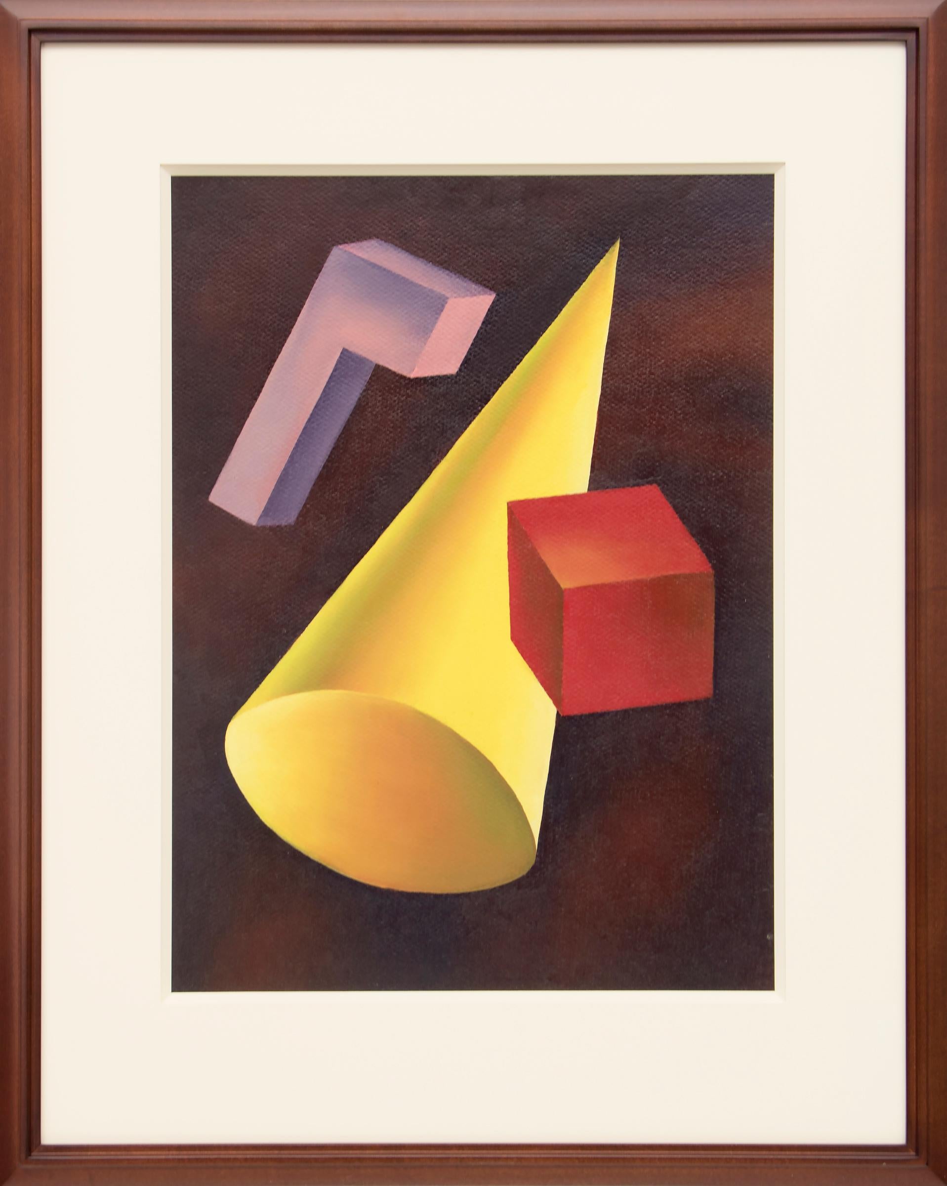 Figurative Painting di Ralph Anderson - Pittura a olio geometrica modernista degli anni '40 'Problema della forma di base' Rosso, giallo, blu