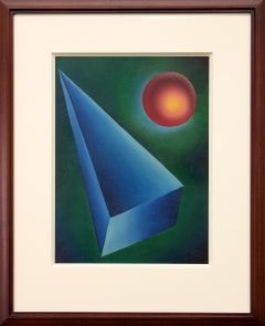 Problemi di forma di base, pittura ad olio astratta geometrica degli anni '40, verde blu arancione