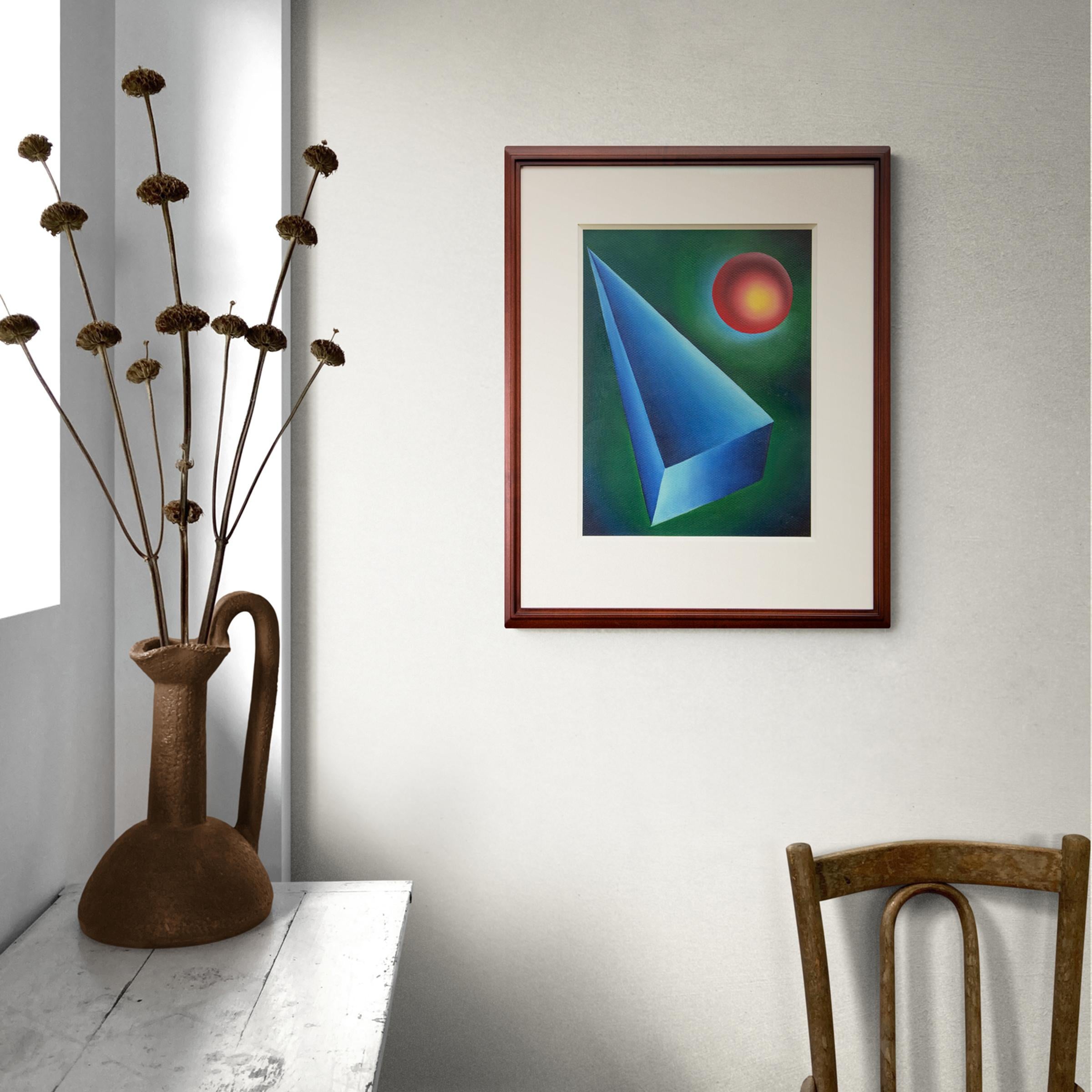 Ralph Anderson Abstract Painting - Basic Form Problems, 1940s Framed Geometric Oil Painting, Green Blue Orange