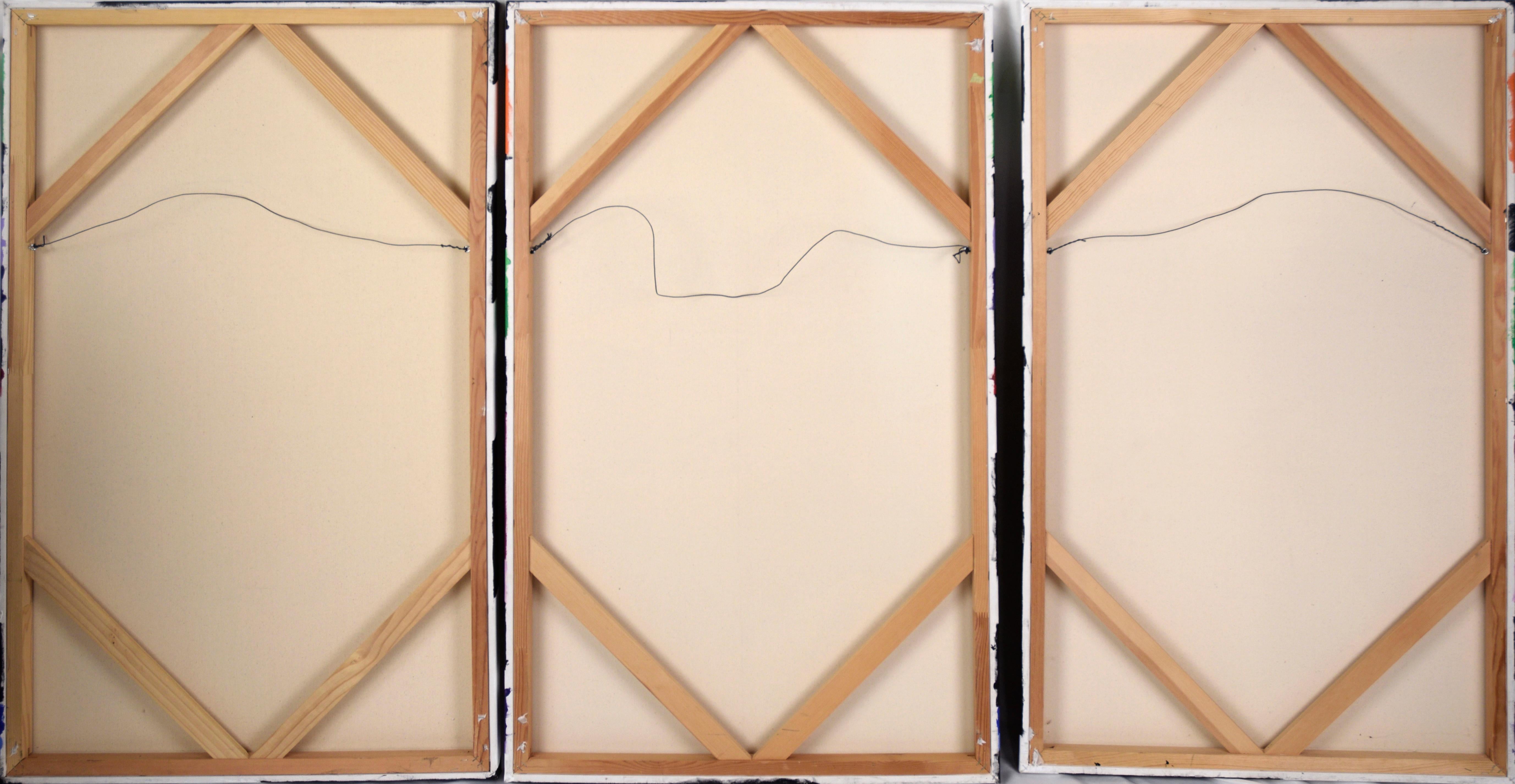 Pieces Falling into Place - Geometric Op-Art in Acrylic on Canvas (Triptych) For Sale 5