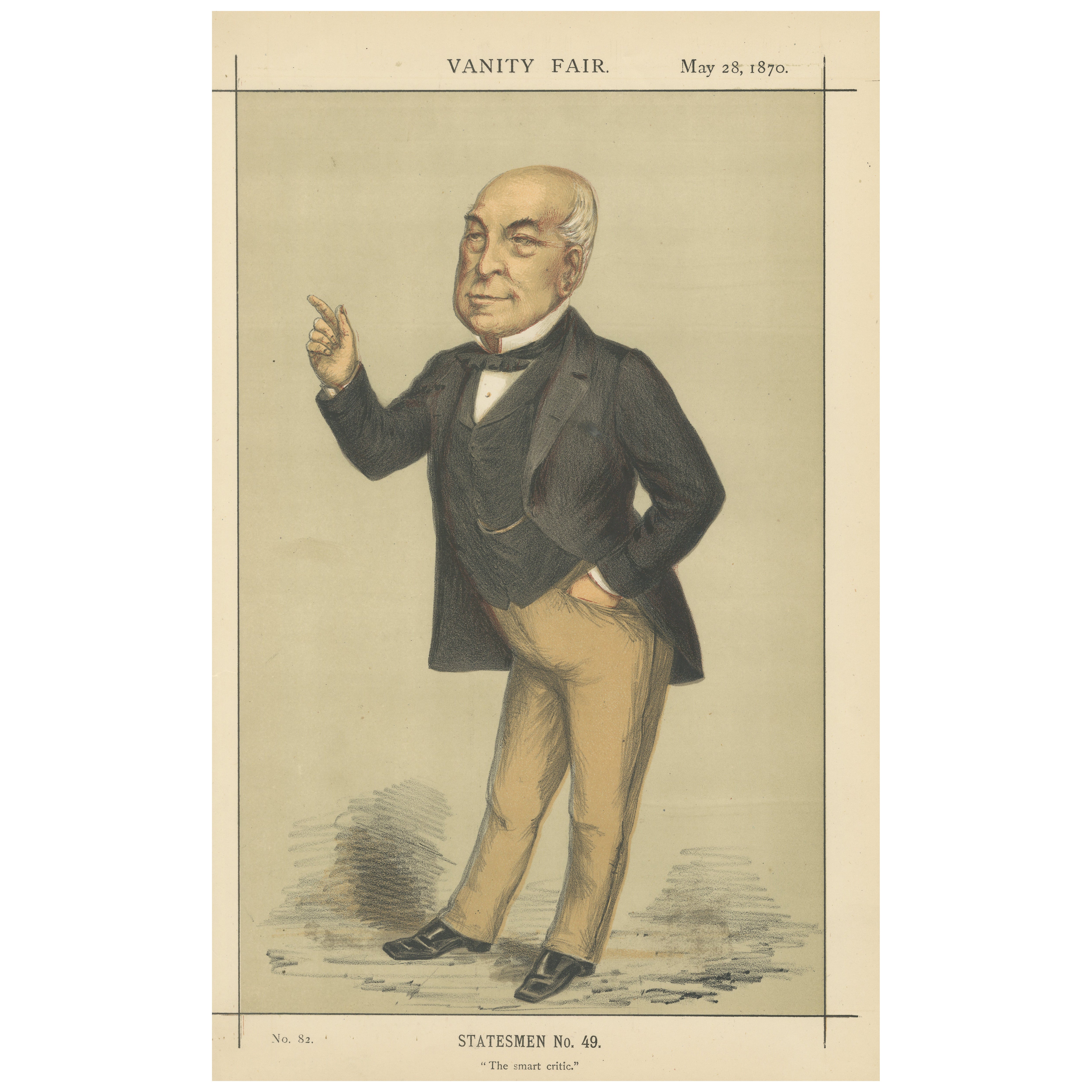 Ralph Bernal Osborne Caricature – Vanity Fair Statesmen No. 49, 1870 For Sale