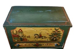 1930's Ralph Cahoon Decorated Pine Blanket Chest with Family & Museum Provenance