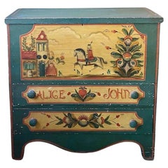 Used 1930's Ralph Cahoon Decorated Pine Blanket Chest with Family & Museum Provenance