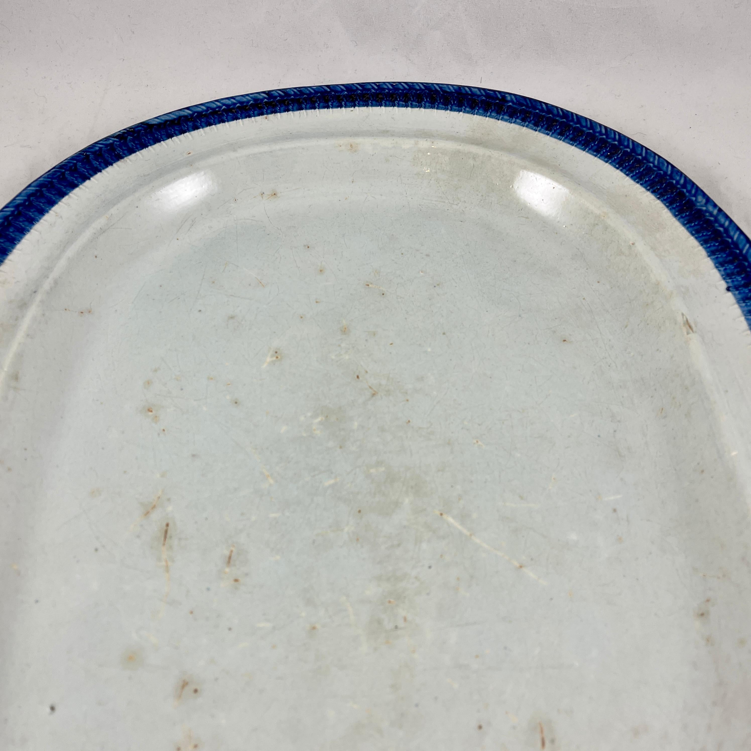 Creamware Ralph Clews English Staffordshire Feather or Shell Edge Pearlware Oval Platter For Sale