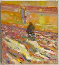 Modernist Abstract Oil Painting Marine Seascape Sunset w Boat Ralph Della Volpe