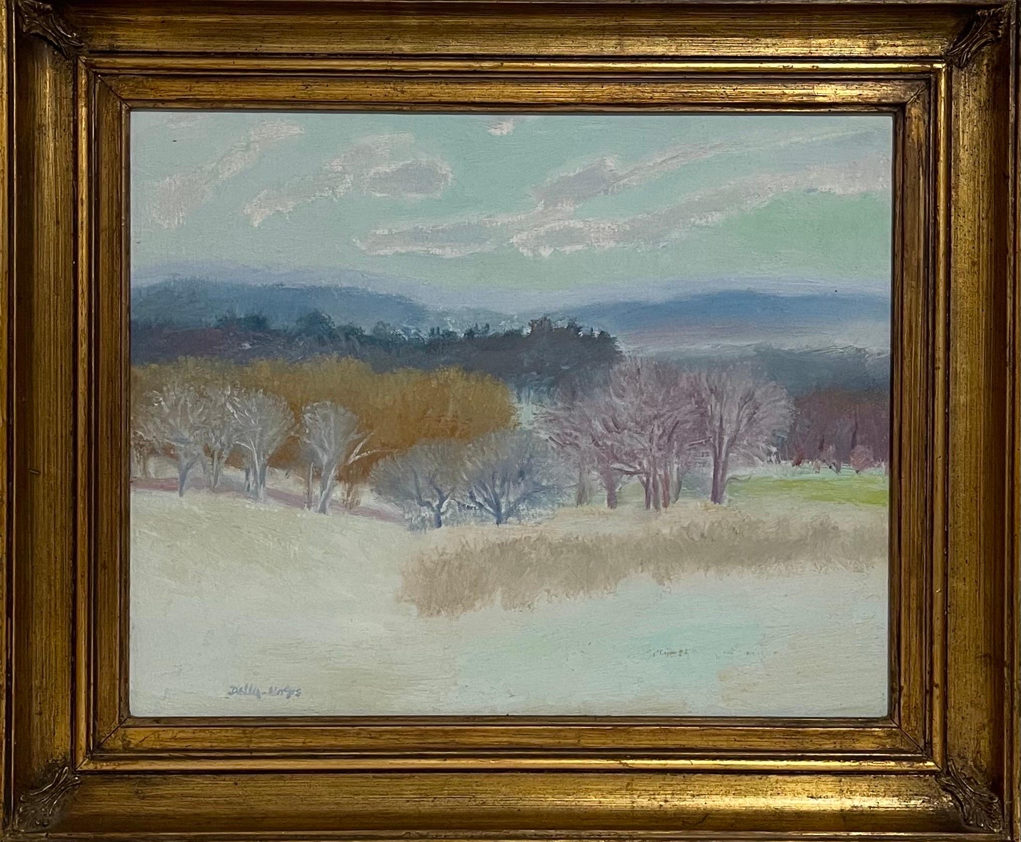 RALPH DELLA-VOLPE  (1923-2017)
Fine Art Painter, American Contemporary  
The Valley
Oil on canvas
Hand signed lower left and again to stretcher and verso
16 x 20 inches. frame dimensions: 22 1/4 x 26  inches, wood frame

Provenance: The Estate of