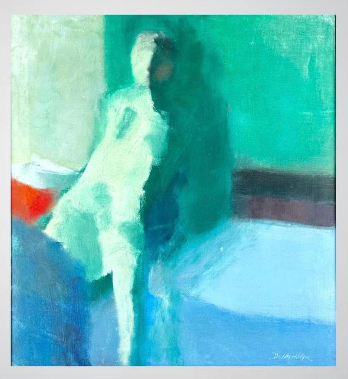 RALPH DELLA-VOLPE  (1923-2017)
Fine Art Painter, American Contemporary  
Oil on canvas
Hand signed lower right 
Artist Signed, Abstract Oil on Canvas. Figure in the distance. 
Approx: 30