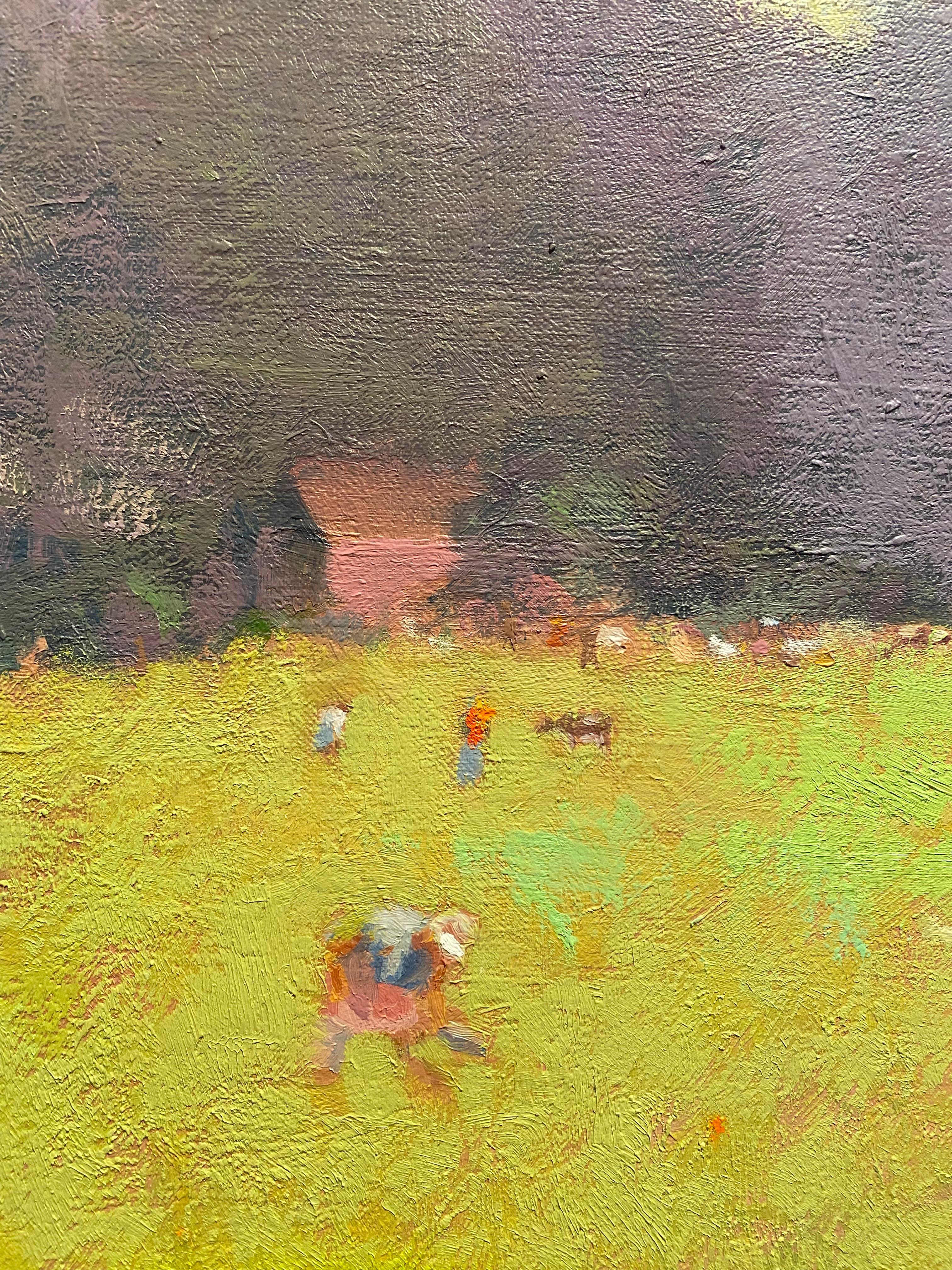 Trabajadores del campo en un paisaje de verano - Painting Contemporáneo de Ralph Della-Volpe