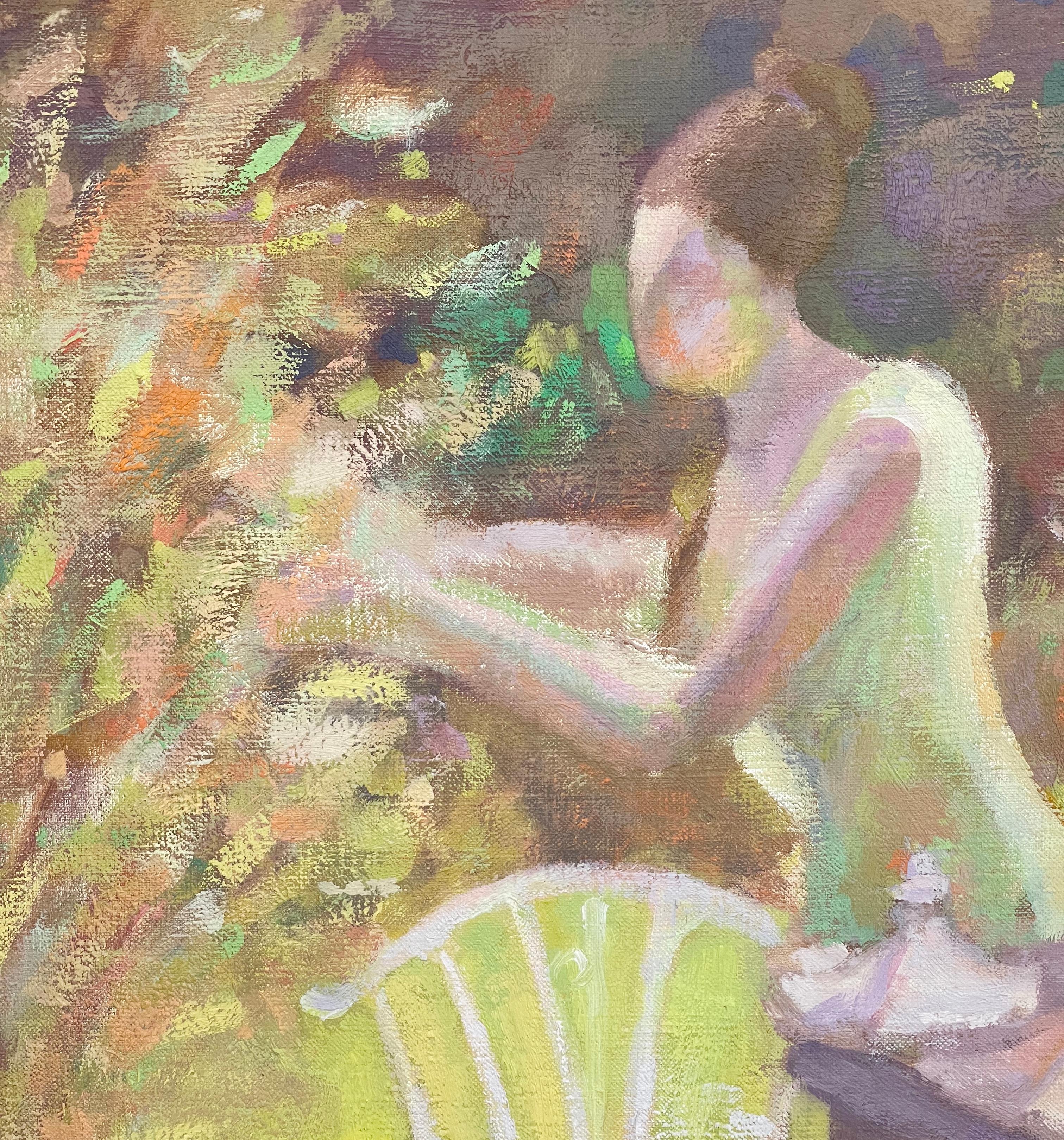 La tavola del giardino, l'ora dell'estate - Painting Impressionismo di Ralph Della-Volpe