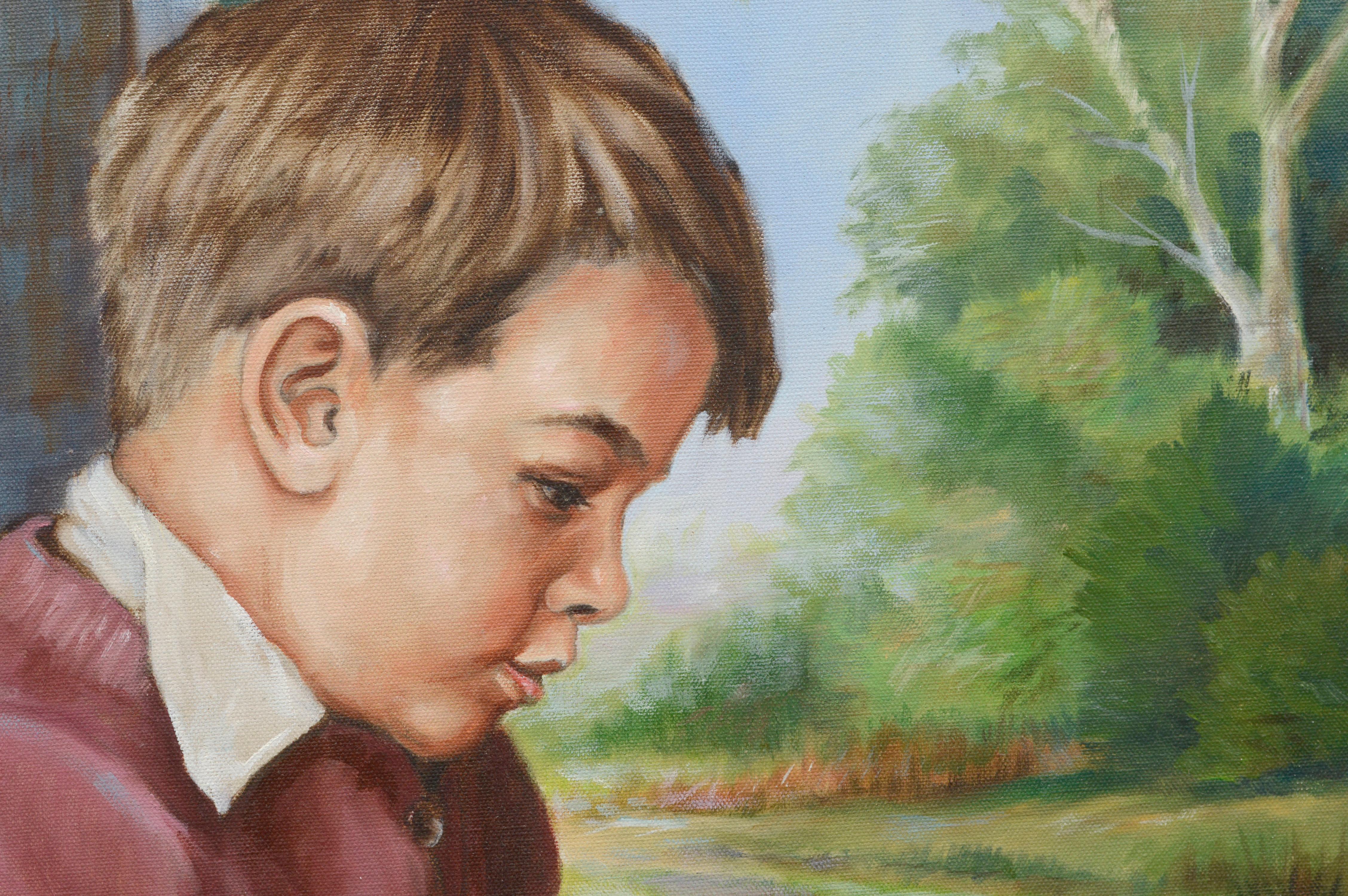 Ritratto figurativo di un ragazzo con auto giocattolo, metà del secolo scorso - Painting di Ralph Edward Joosten