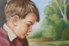 Mid Century Figurative Portrait of a Boy with Toy Car