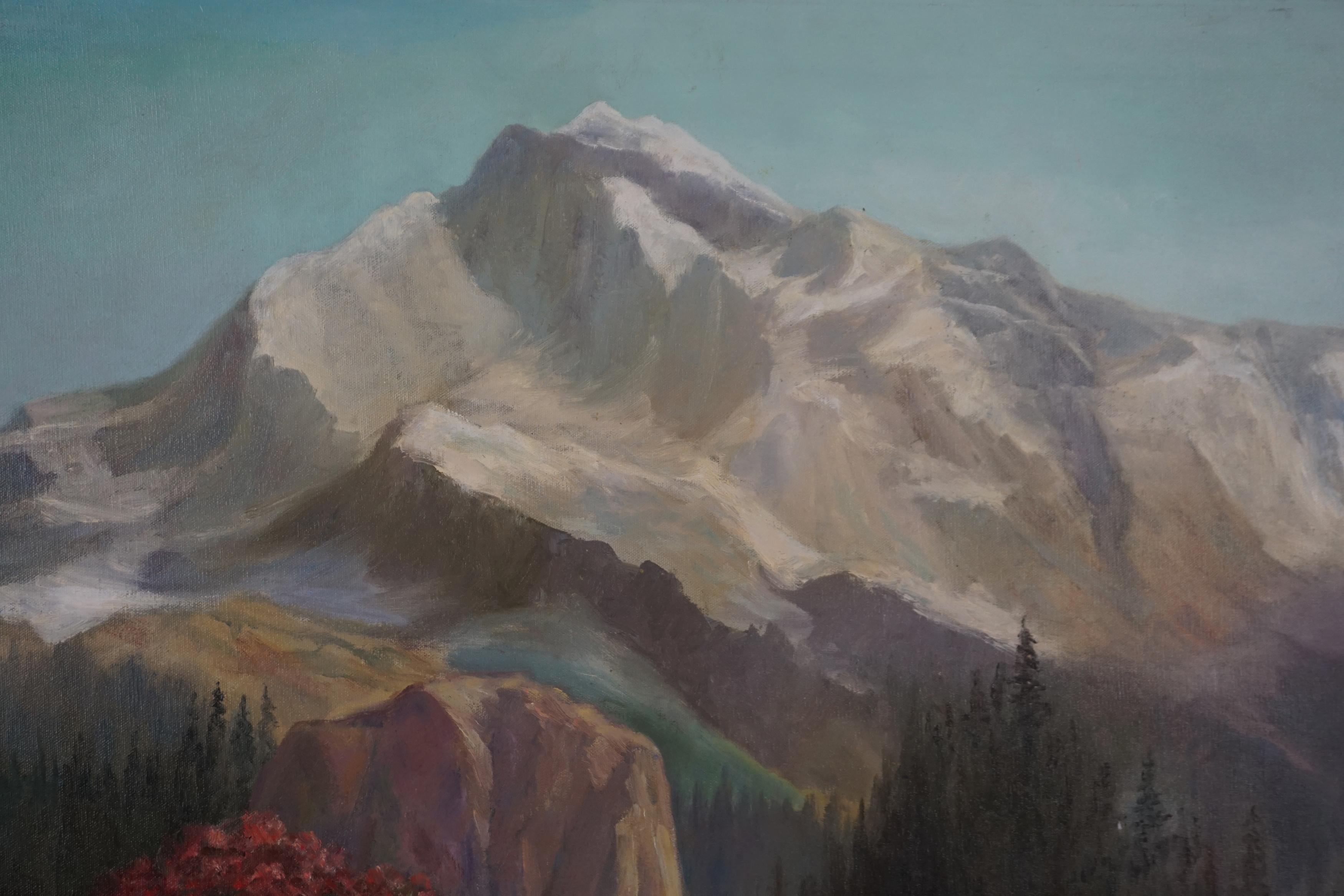 Paysage original des sommets des montagnes de Sierra au milieu du siècle dernier - Painting de Ralph Edward Joosten