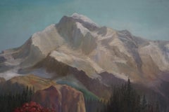 Mid Century Original Sierra Mountaintops Landscape in Oil on Canvas