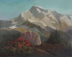 Mid Century Original Sierra Mountaintops Landscape in Oil on Canvas