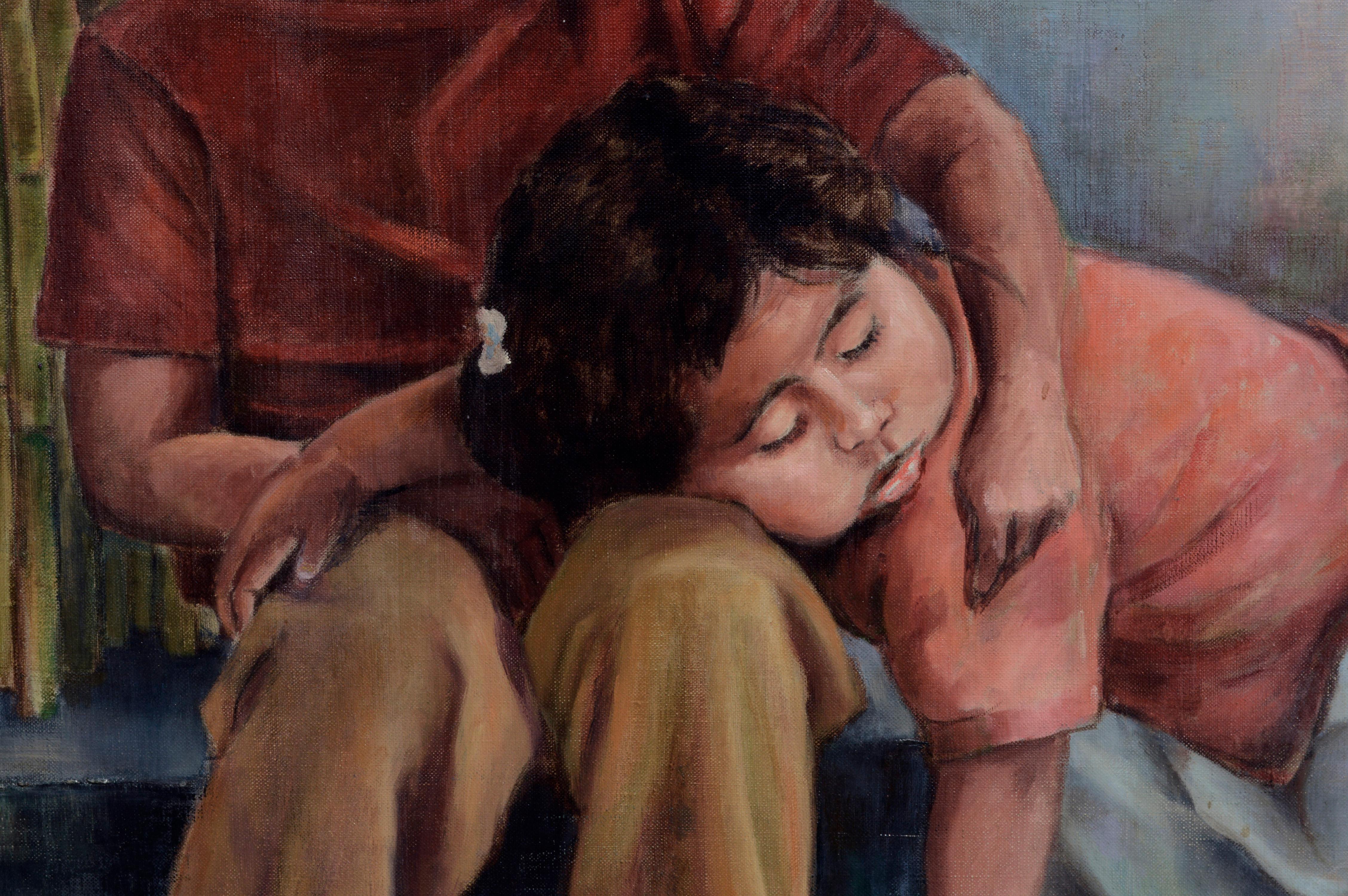 Siblings (Sleeping Sister) Mexico Figurative  - Black Figurative Painting by Ralph Edward Joosten