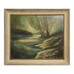"Near Bastrop" Abstract Green Toned Texas Riverbank Landscape Painting