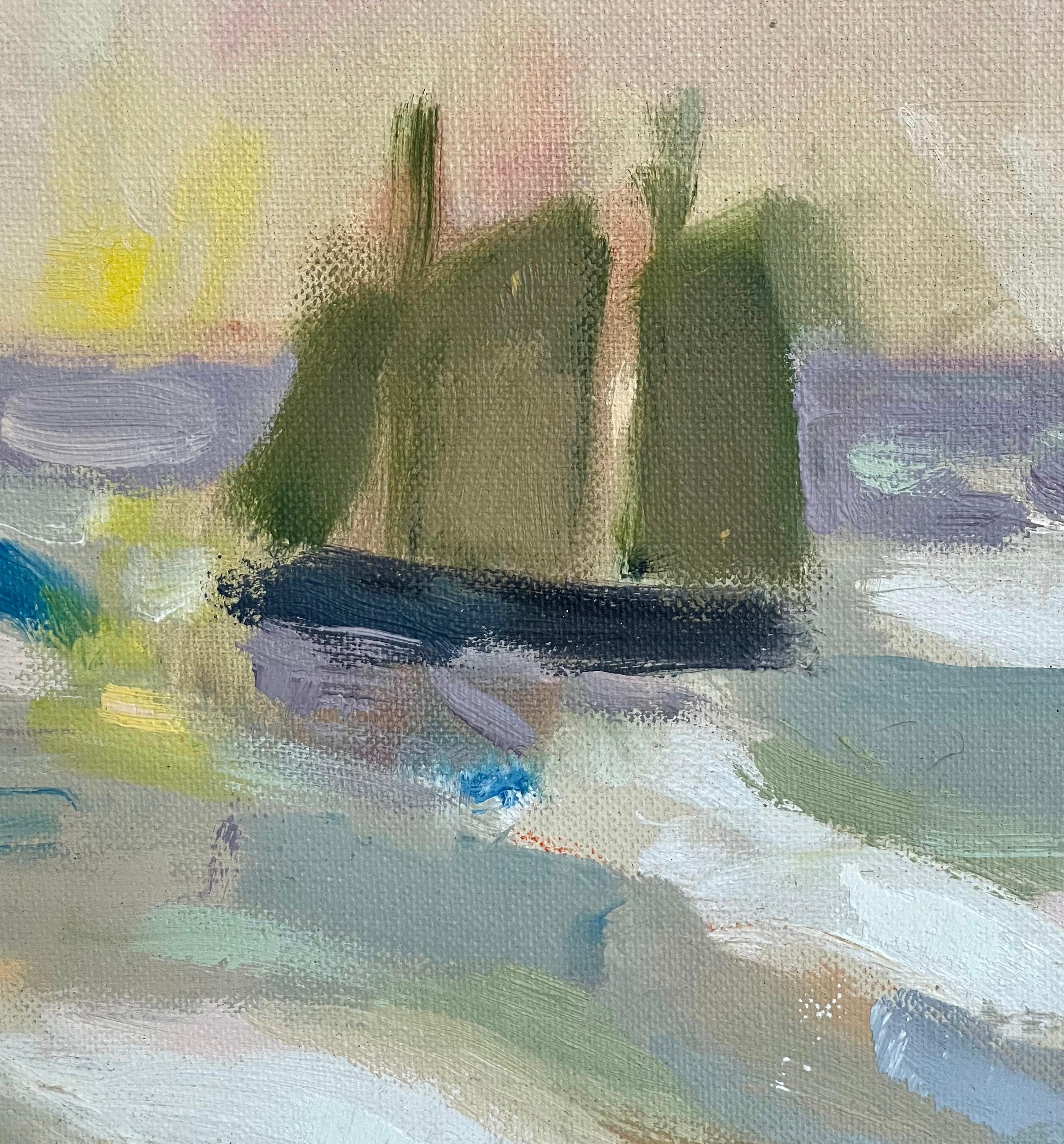 A romantic and marvelous small painting that will enliven any smaller wall in an interior!  Historically, Della-Volpe is a similar artist to Milton Avery and Wolf Kahn.  After the war these artists experimented with abstraction but then pivoted back