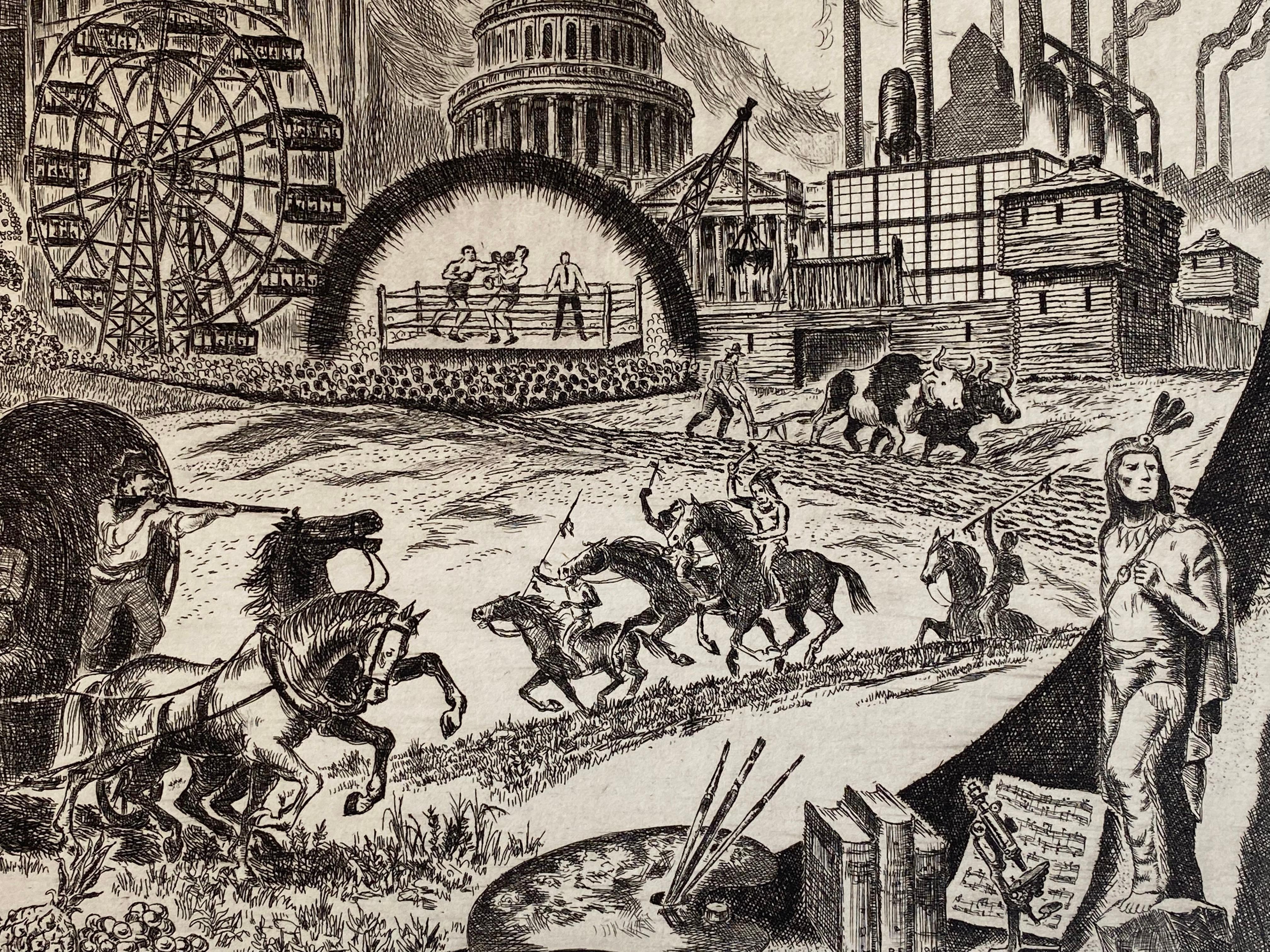 Aquí tienes para tu consideración un maravilloso grabado original sobre papel de archivo del conocido artista estadounidense Ralph Fabri. Impresión fuerte; firmada a lápiz por el artista en el margen inferior derecho. Titulada y fechada en la parte