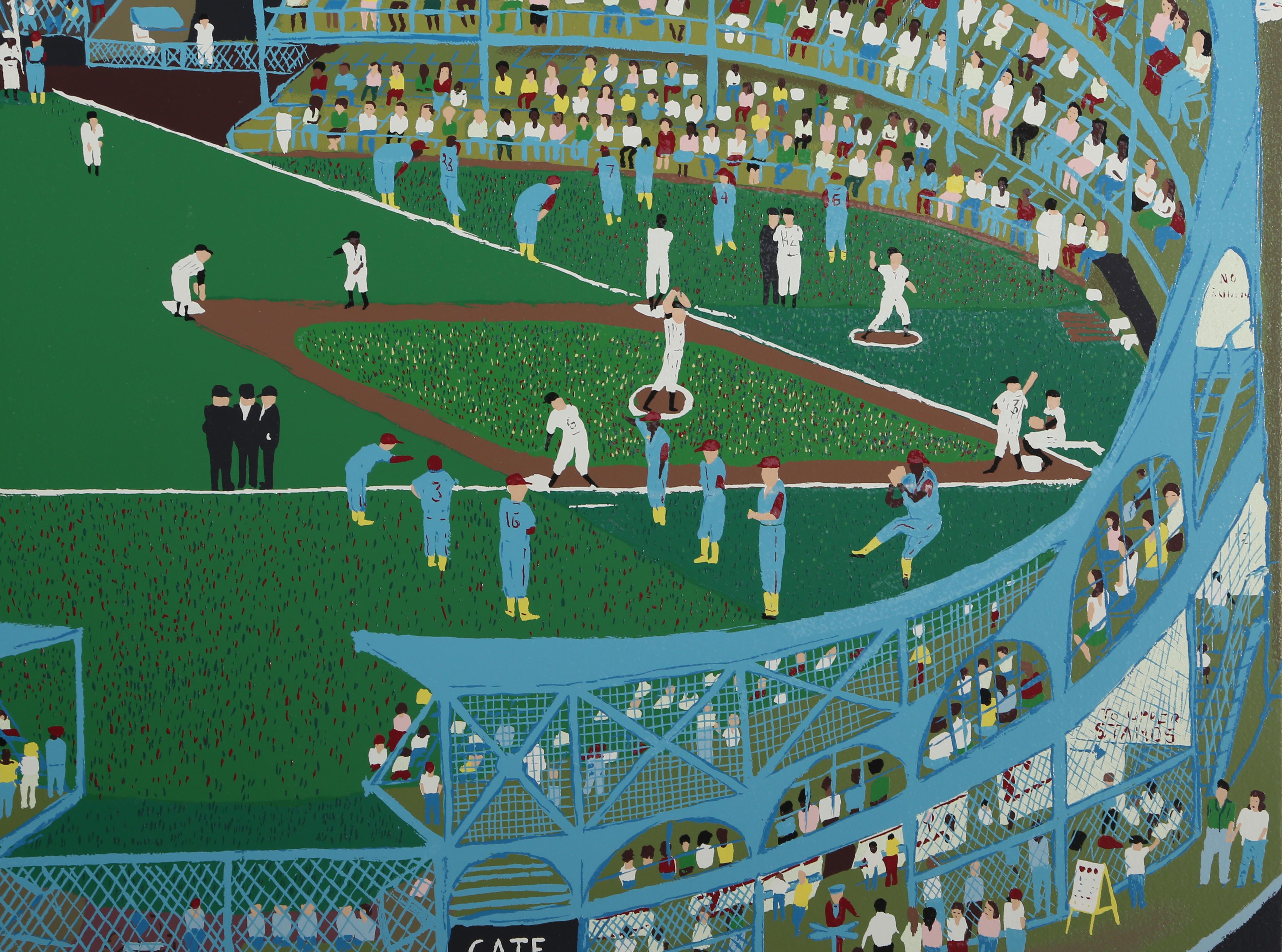 Artist: Ralph Fasanella, American (1914 - 1997)
Title: Ball Park
Year: 1974
Medium: Screenprint on Arches Paper, signed and numbered in pencil
Edition: 250
Image: 25 x 37 inches
Size: 31 in. x 43 in. (78.74 cm x 109.22 cm)