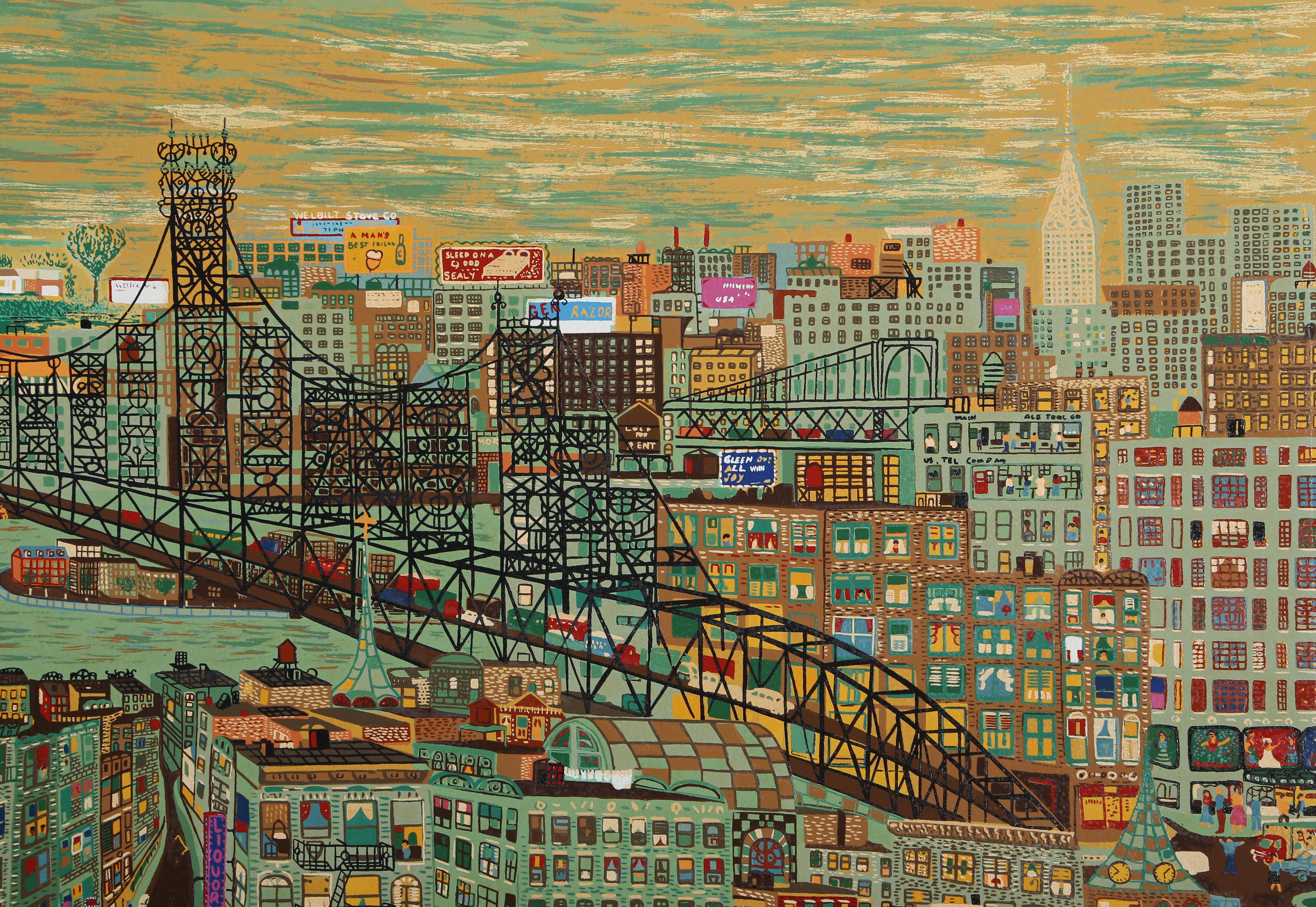Bridges, New York Screenprint by Ralph Fasanella 1