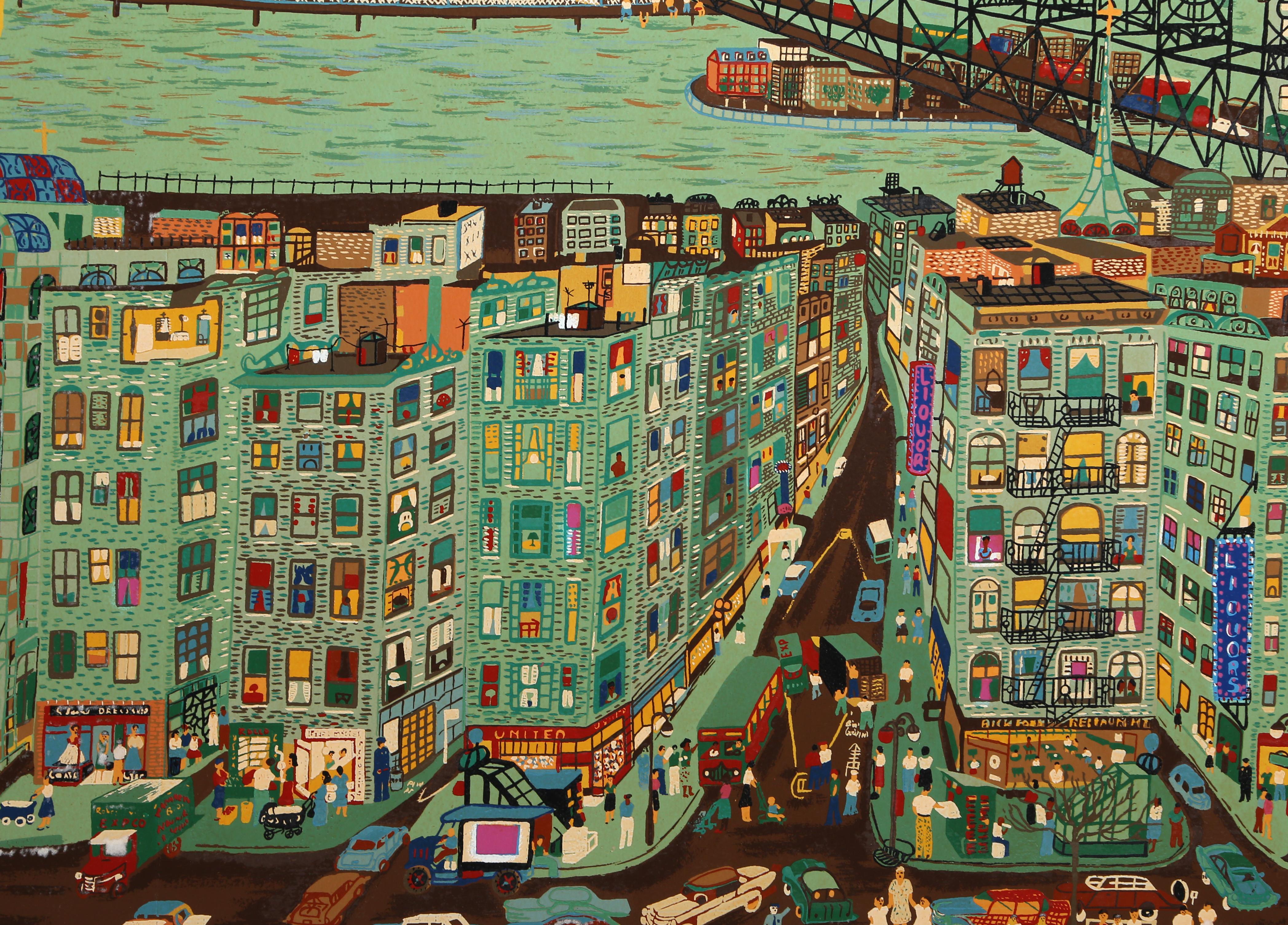 Bridges, New York Screenprint by Ralph Fasanella 2