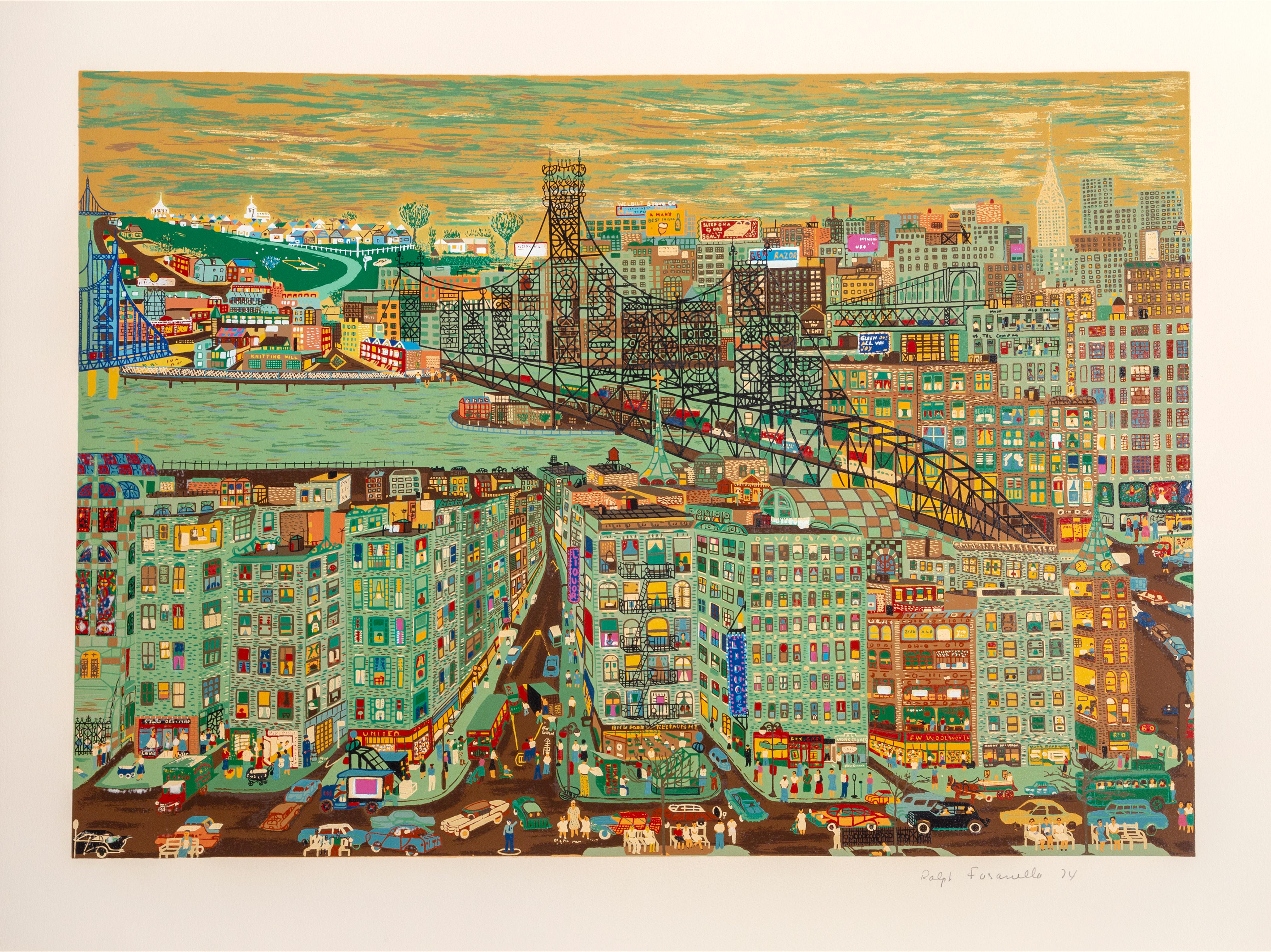 Bridges, New York - Screenprint by Ralph Fasanella