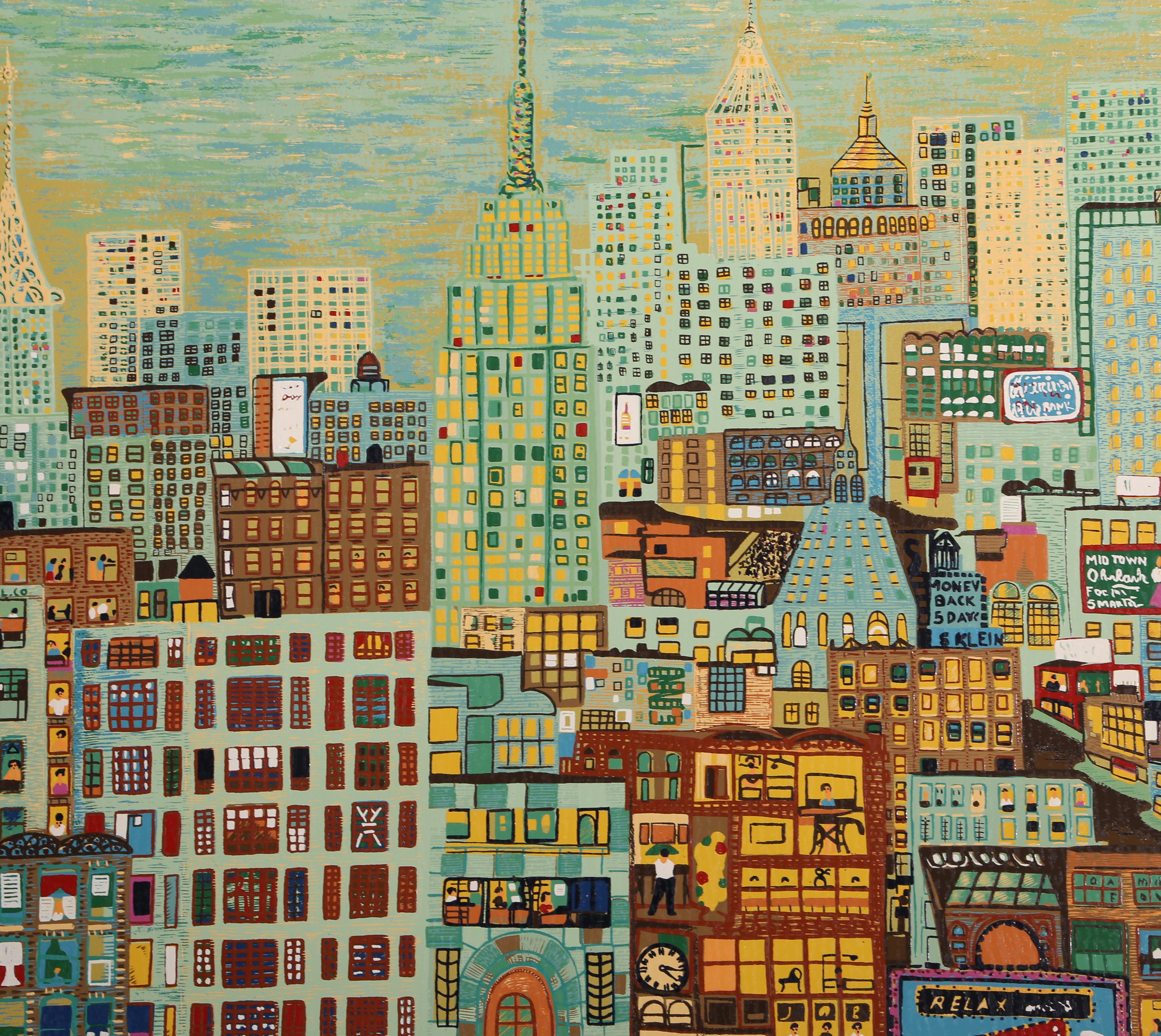 Artist: Ralph Fasanella, American (1914 - 1997)
Title: Empire State
Year: 1974
Medium: Screenprint on Arches Paper, signed and numbered in pencil
Edition: 300
Image: 40 x 24 inches
Size: 45 in. x 28 in. (114.3 cm x 71.12 cm)