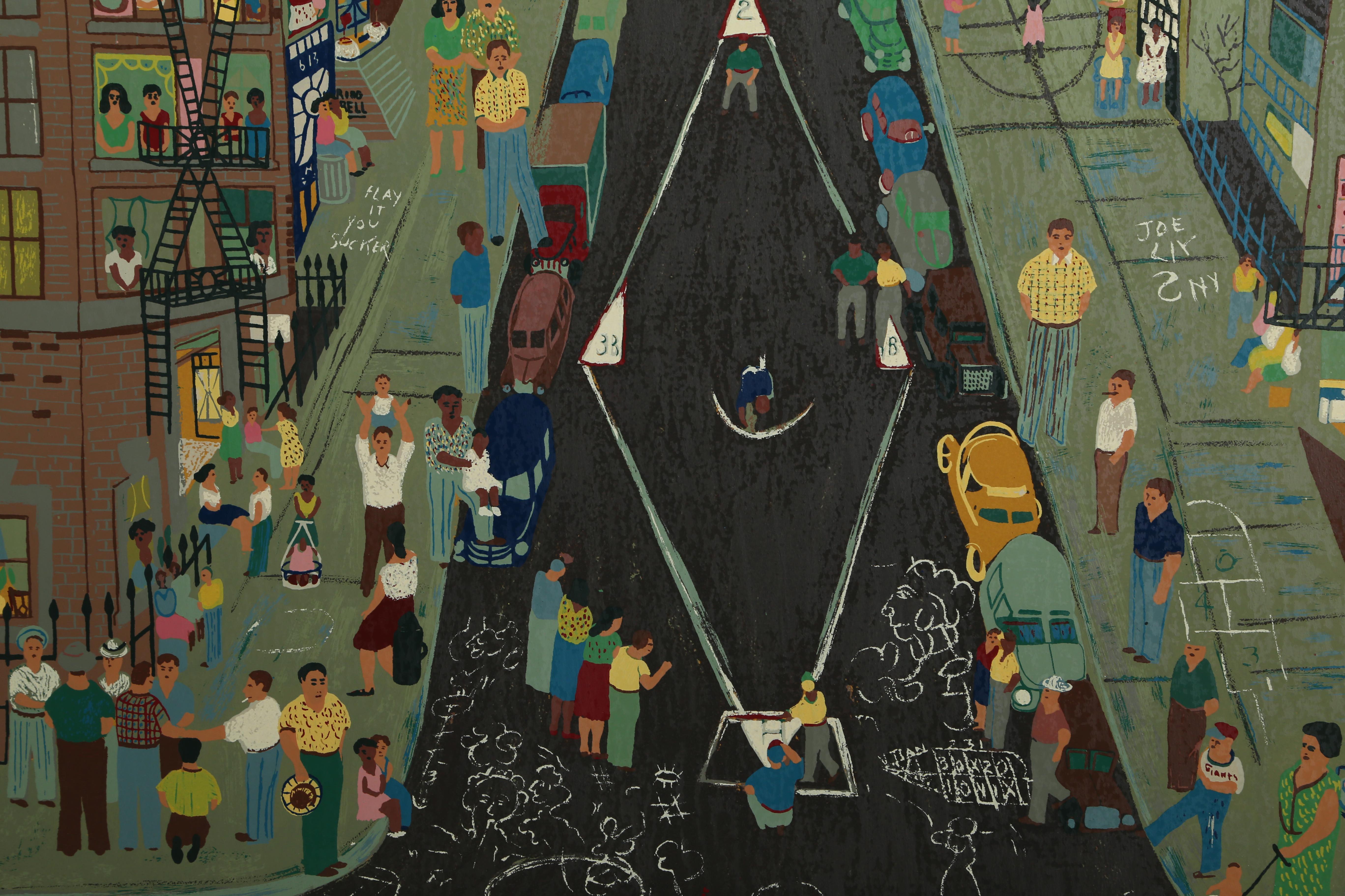 Stickball, Nueva York Serigrafía de Ralph Fasanella en venta 2